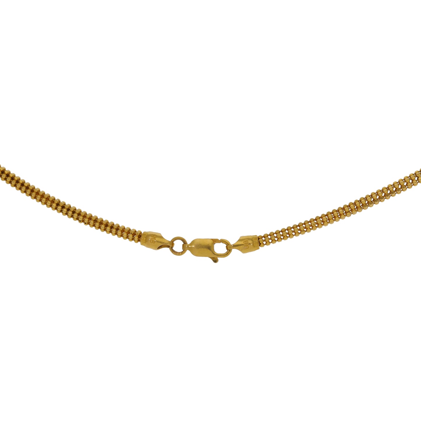 22ct Gold beaded chain necklace with small clasp and ring links, 18 in
