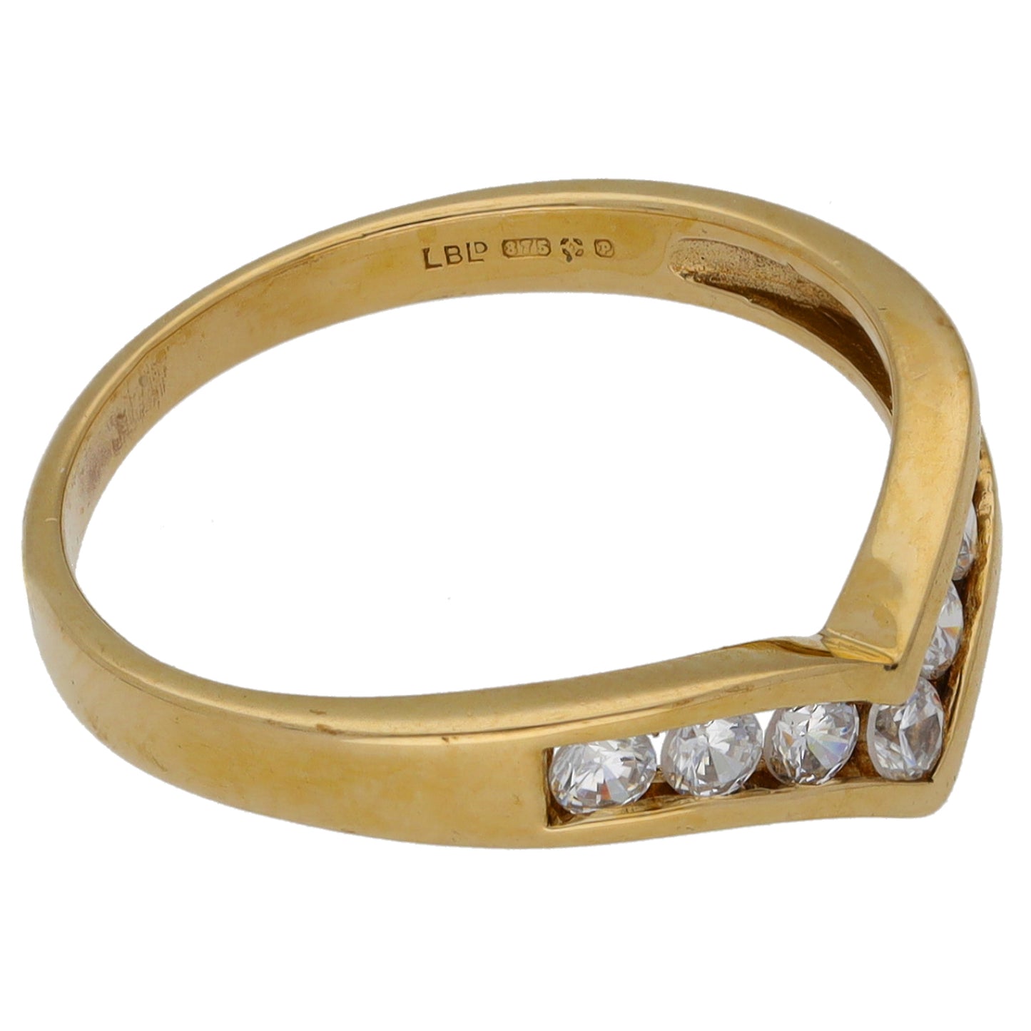 9ct Gold Cubic Zirconia Wishbone Ring Size N