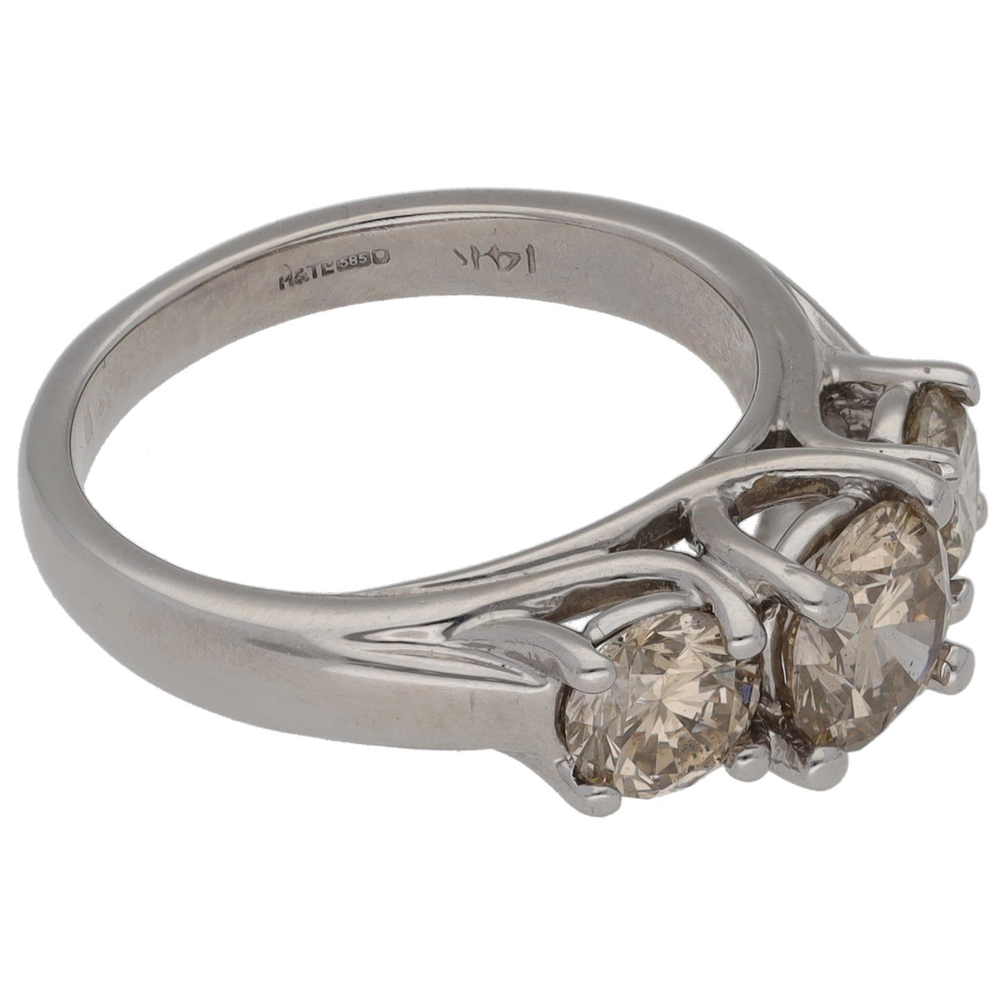 14ct White Gold 1.60ct Diamond Three Stone Ring Size K