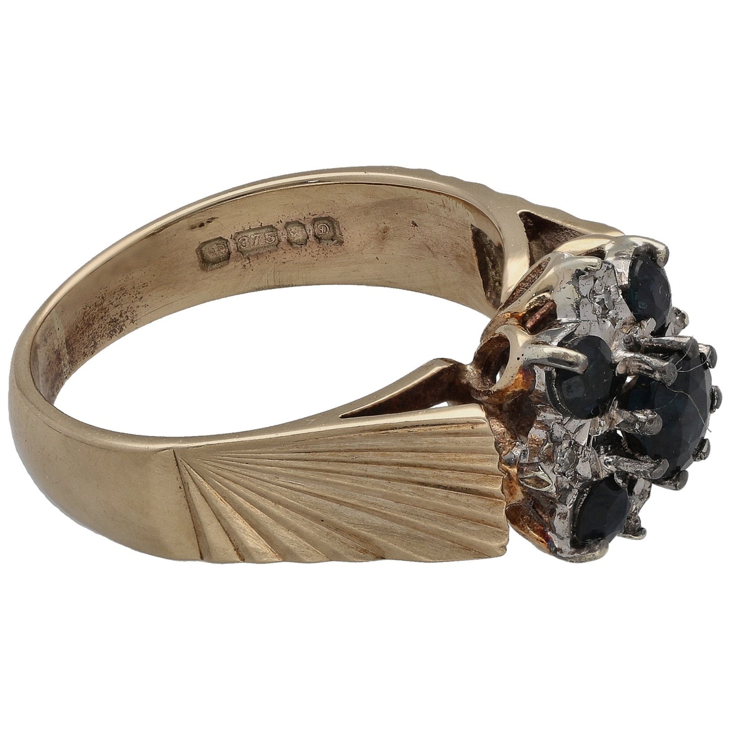 9ct Gold Sapphire & 0.02ct Diamond Cluster Ring Size L