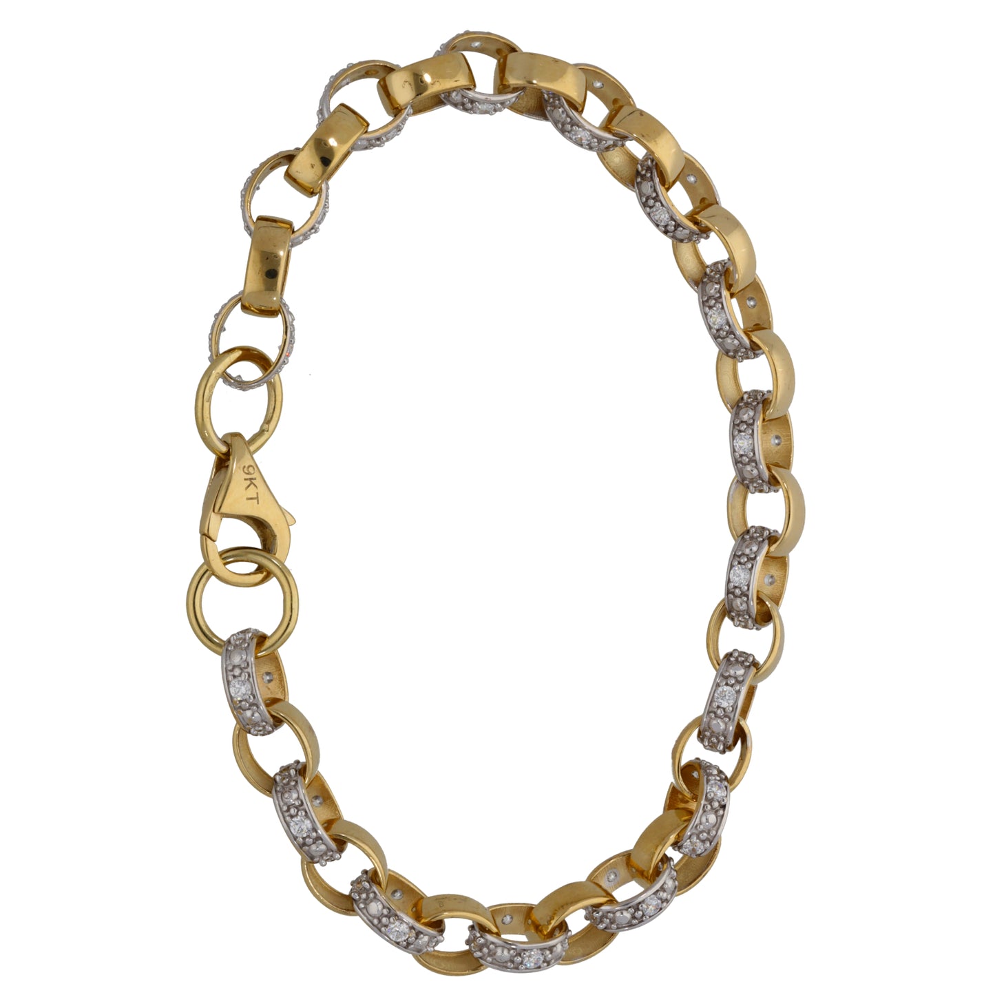 New 9ct Gold Cubic Zirconia Belcher Bracelet