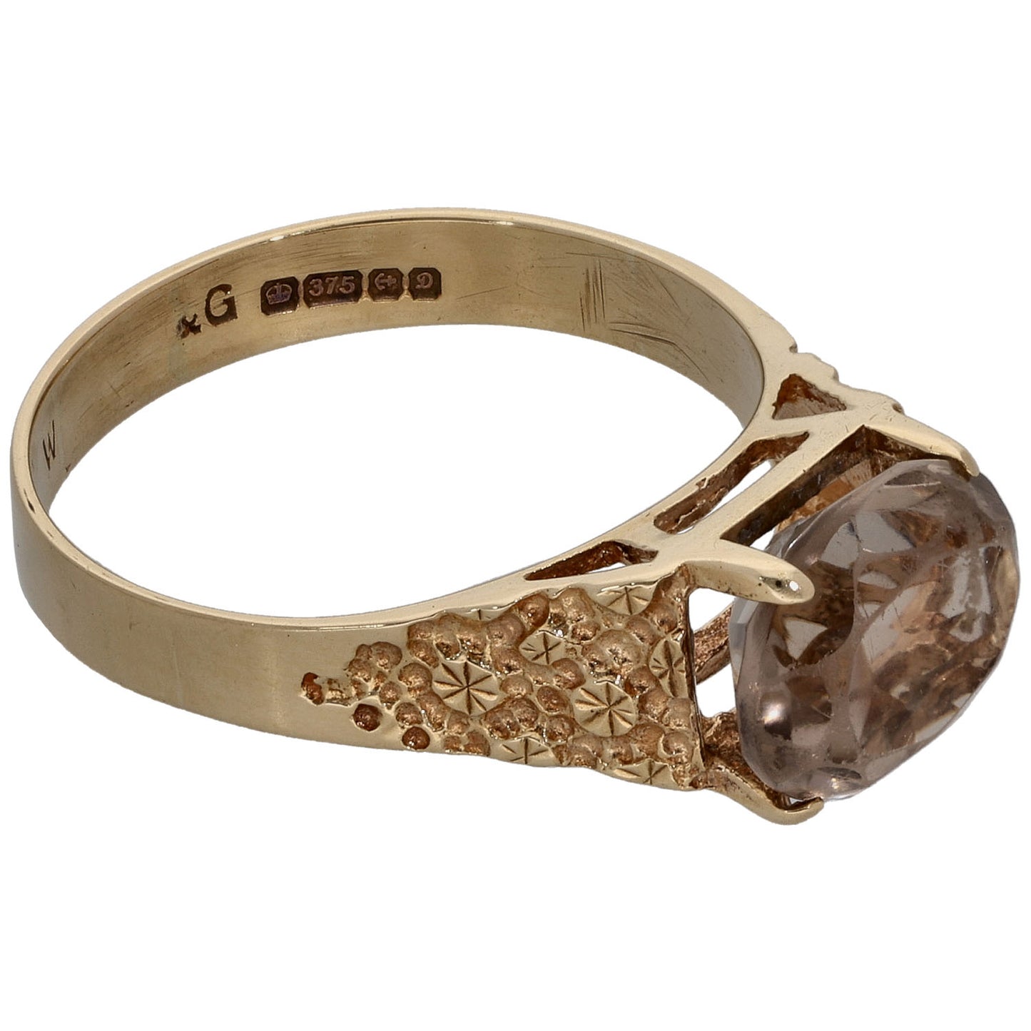 9ct Gold Smoky Quartz Single Stone Ring Size Q