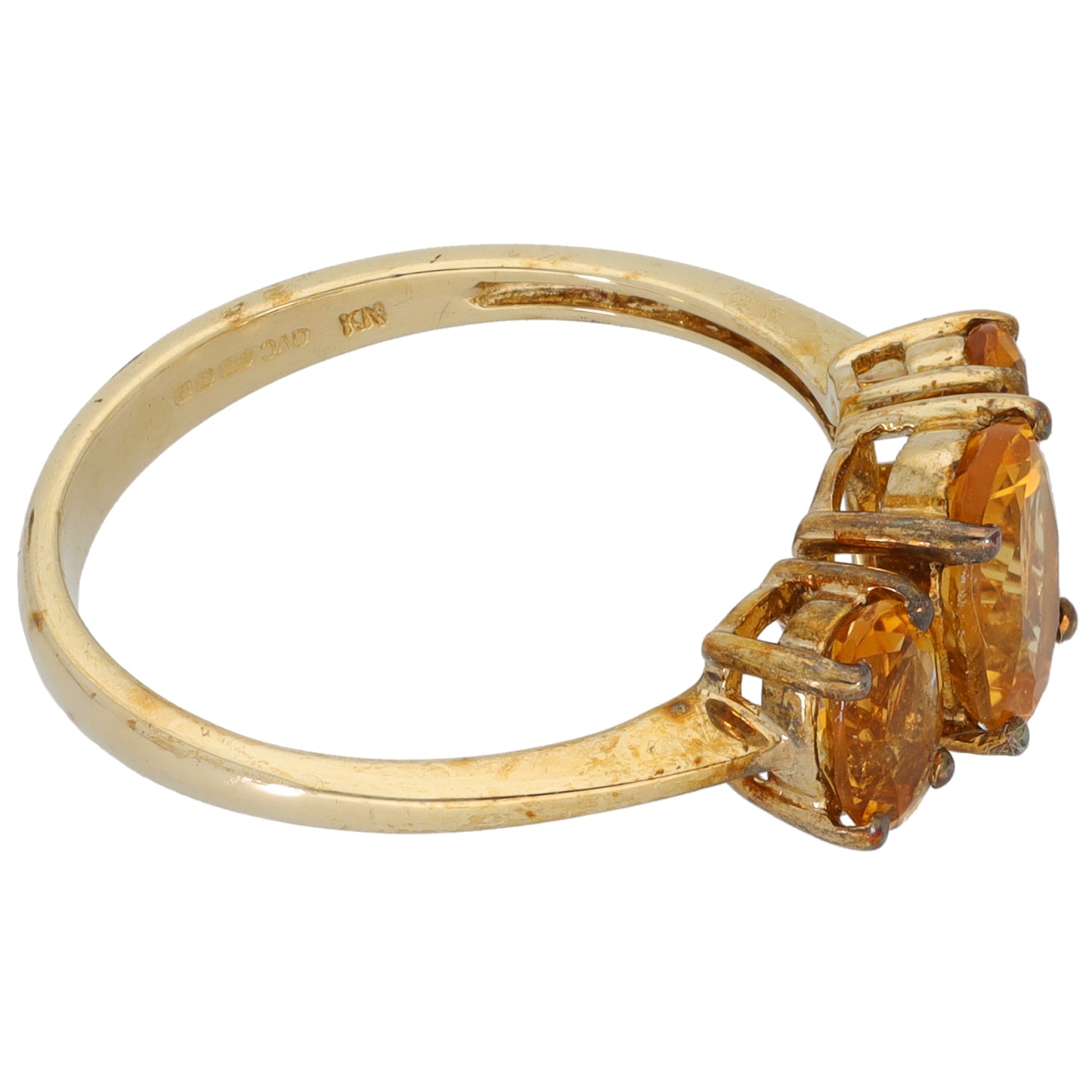 9ct Gold Citrine Three Stone Ring Size Q