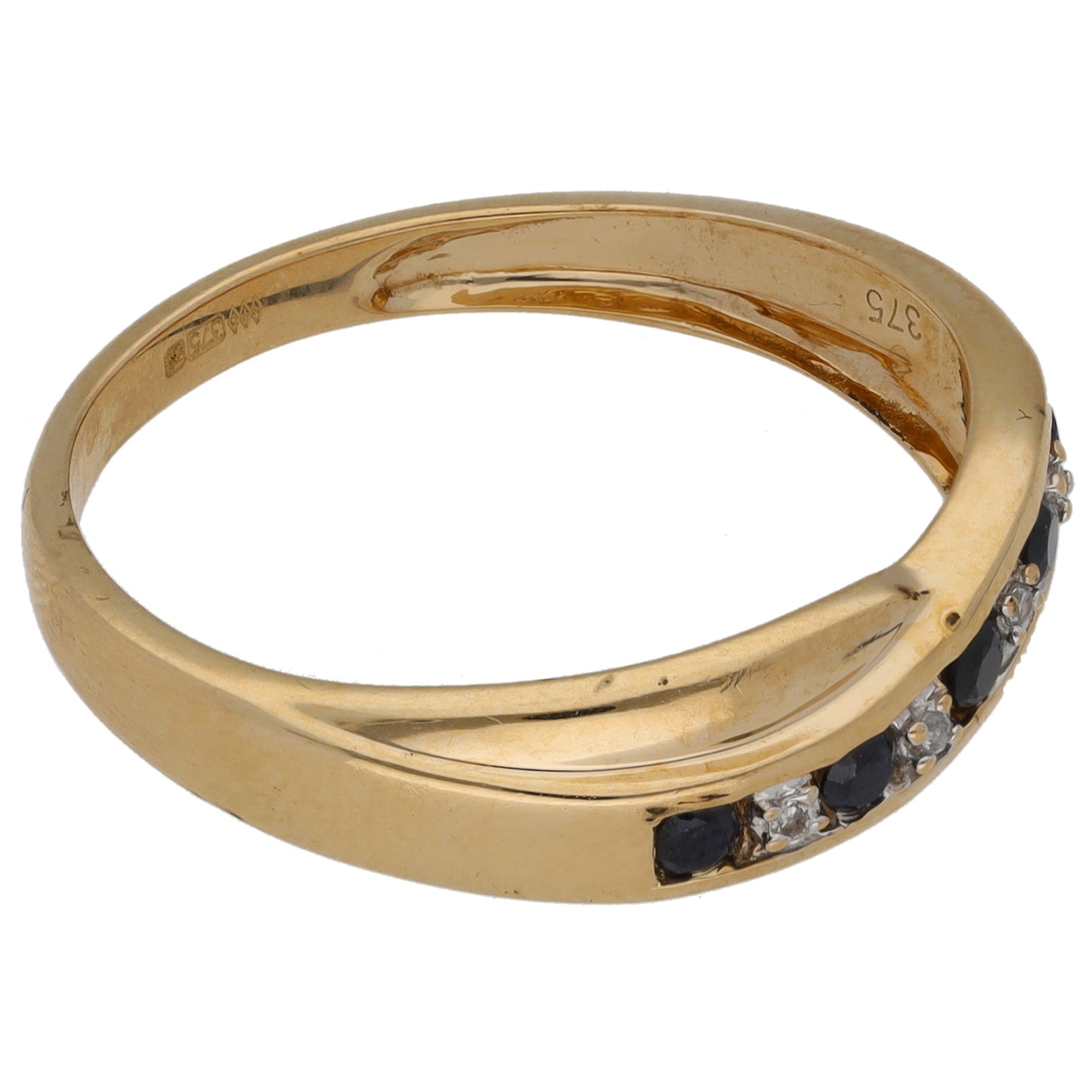 9ct Gold Sapphire & Diamond Half Eternity Ring Size S
