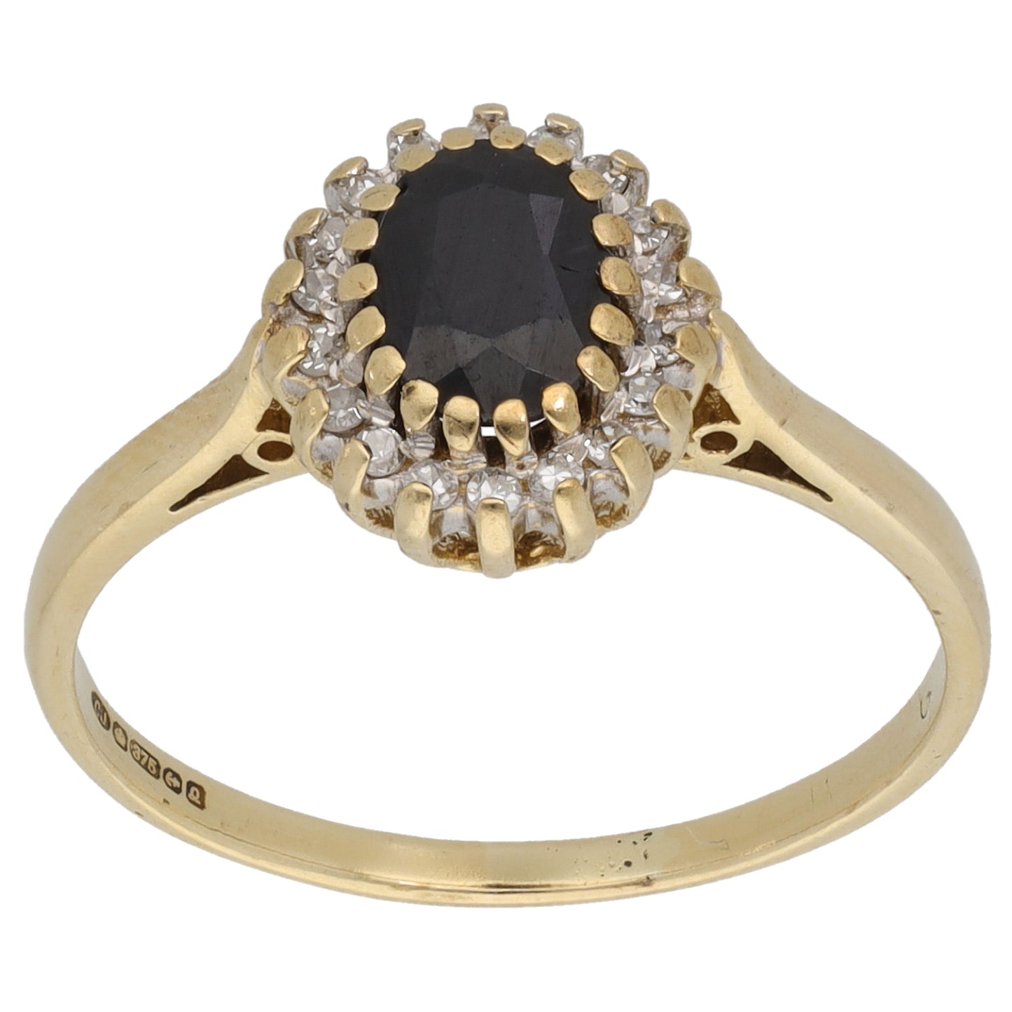 9ct Gold Sapphire & 0.09ct Diamond Dress/Cocktail Ring Size Q