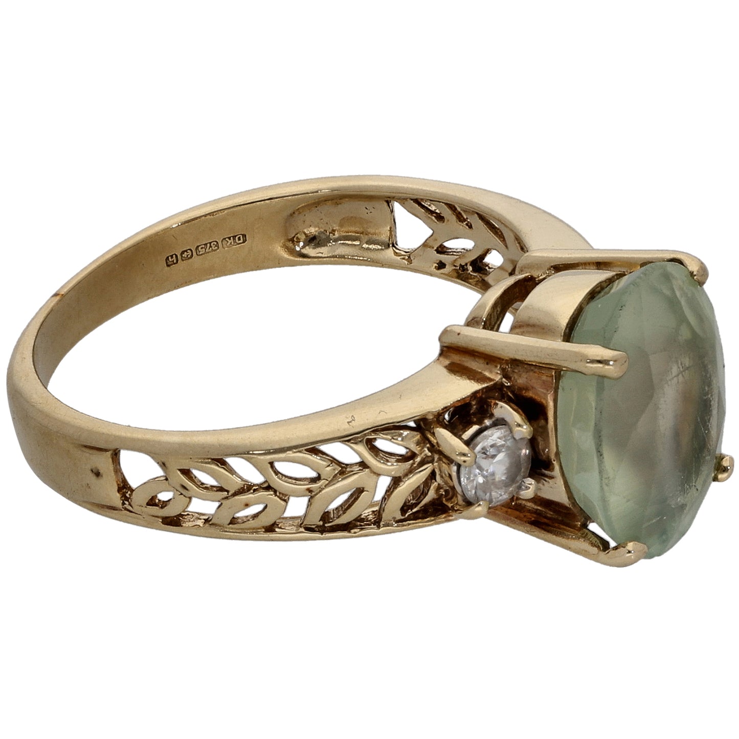 9ct Gold Prehnite & White Topaz Dress/Cocktail Ring Size N