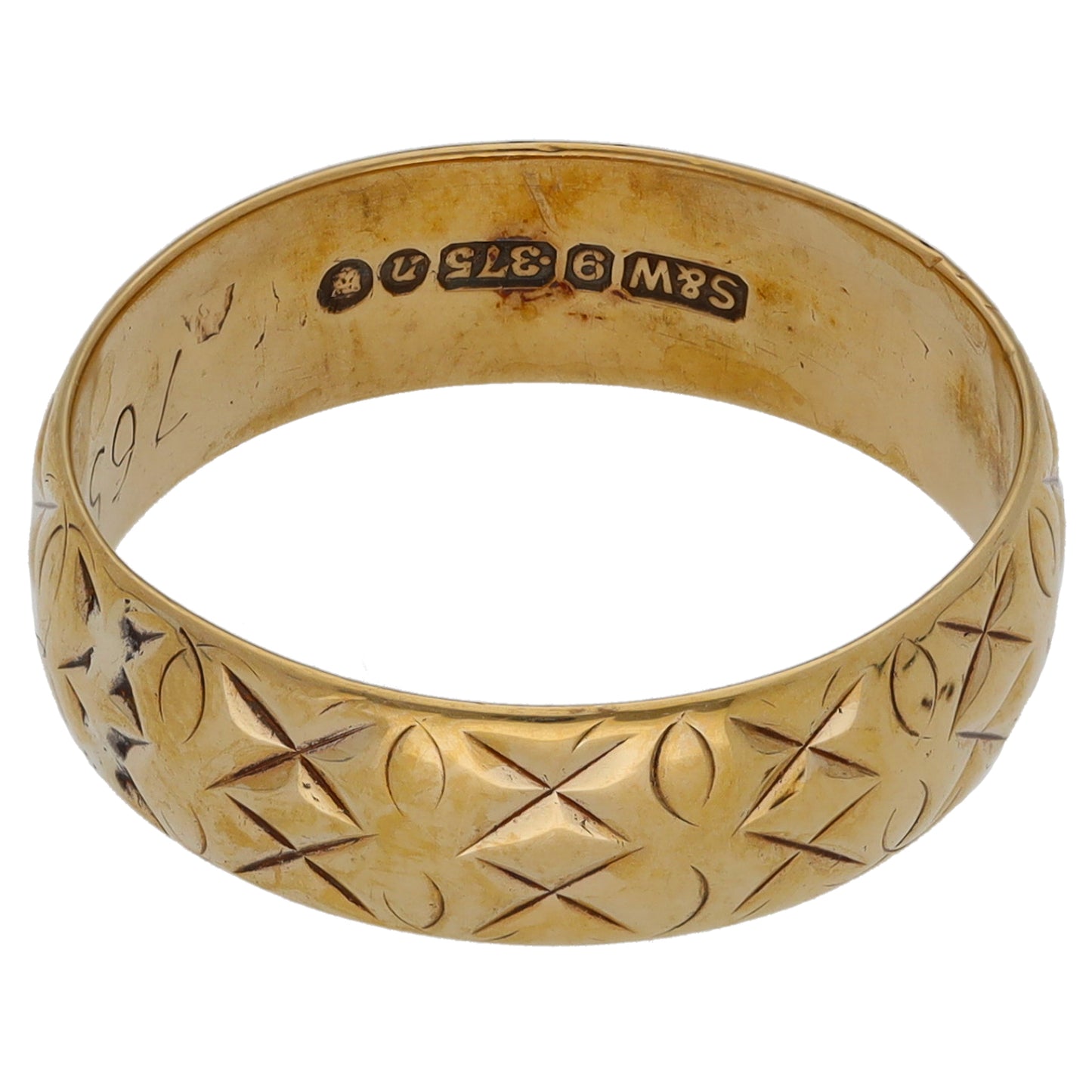 9ct Gold Patterned Wedding Ring Size N