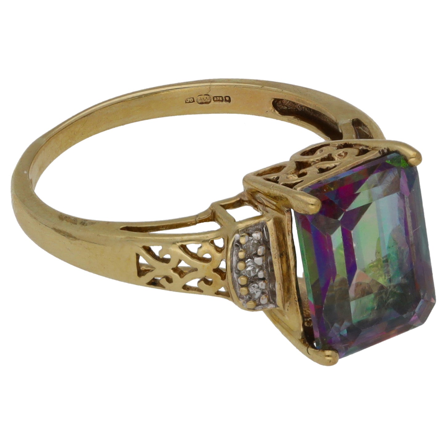 9ct Gold Coated Topaz & 0.03ct Diamond Dress/Cocktail Ring Size O