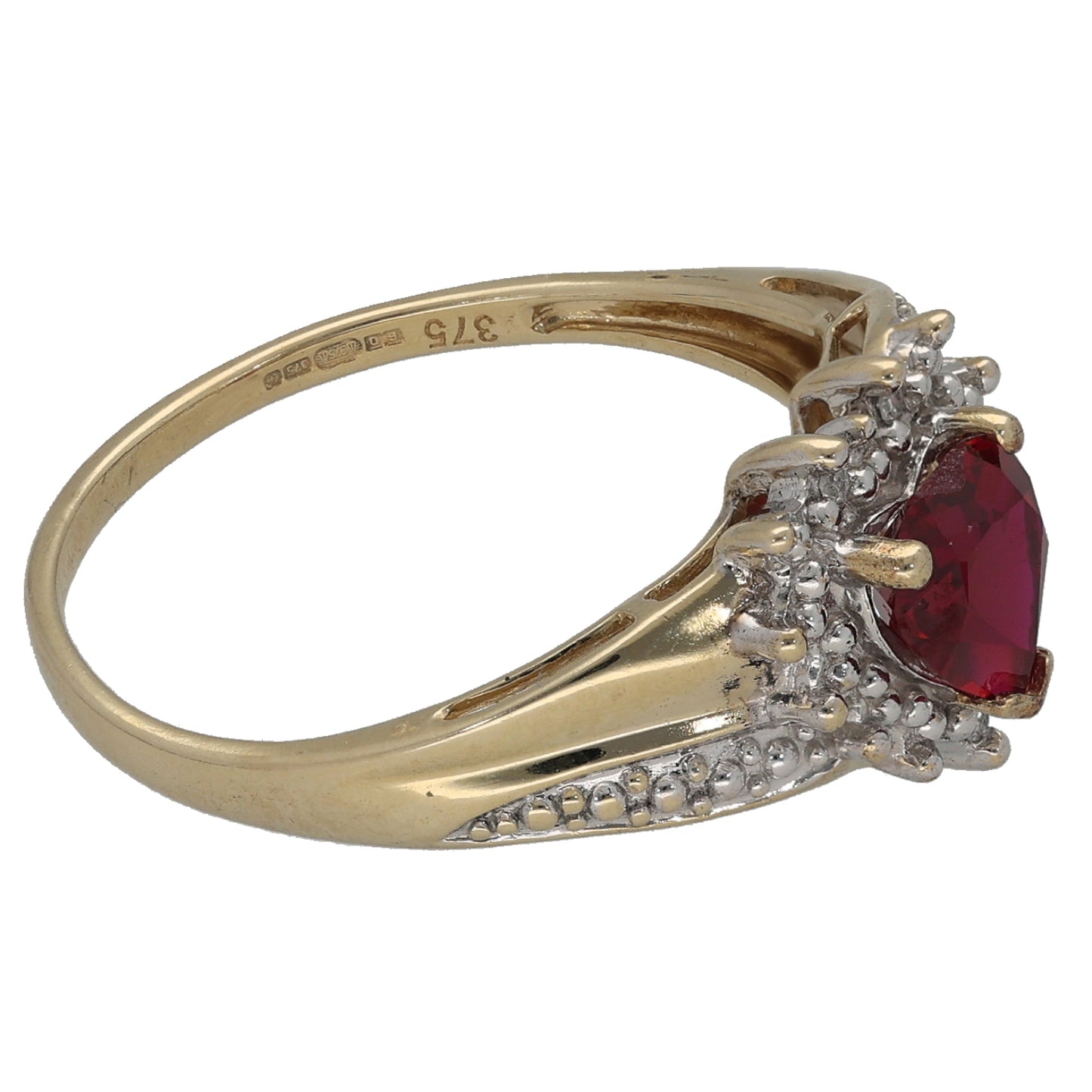 9ct Gold Man Made Ruby & 0.015ct Diamond Dress/Cocktail Ring Size N