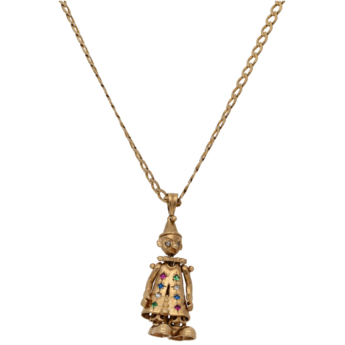 9ct Gold Imitation Gems Clown Pendant With Chain