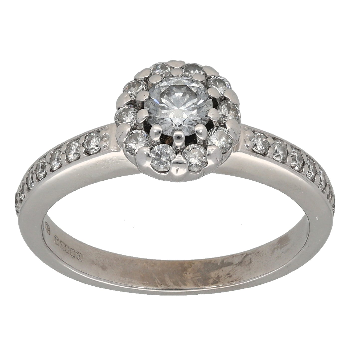 18ct White Gold 0.64ct Diamond Halo Ring Size N