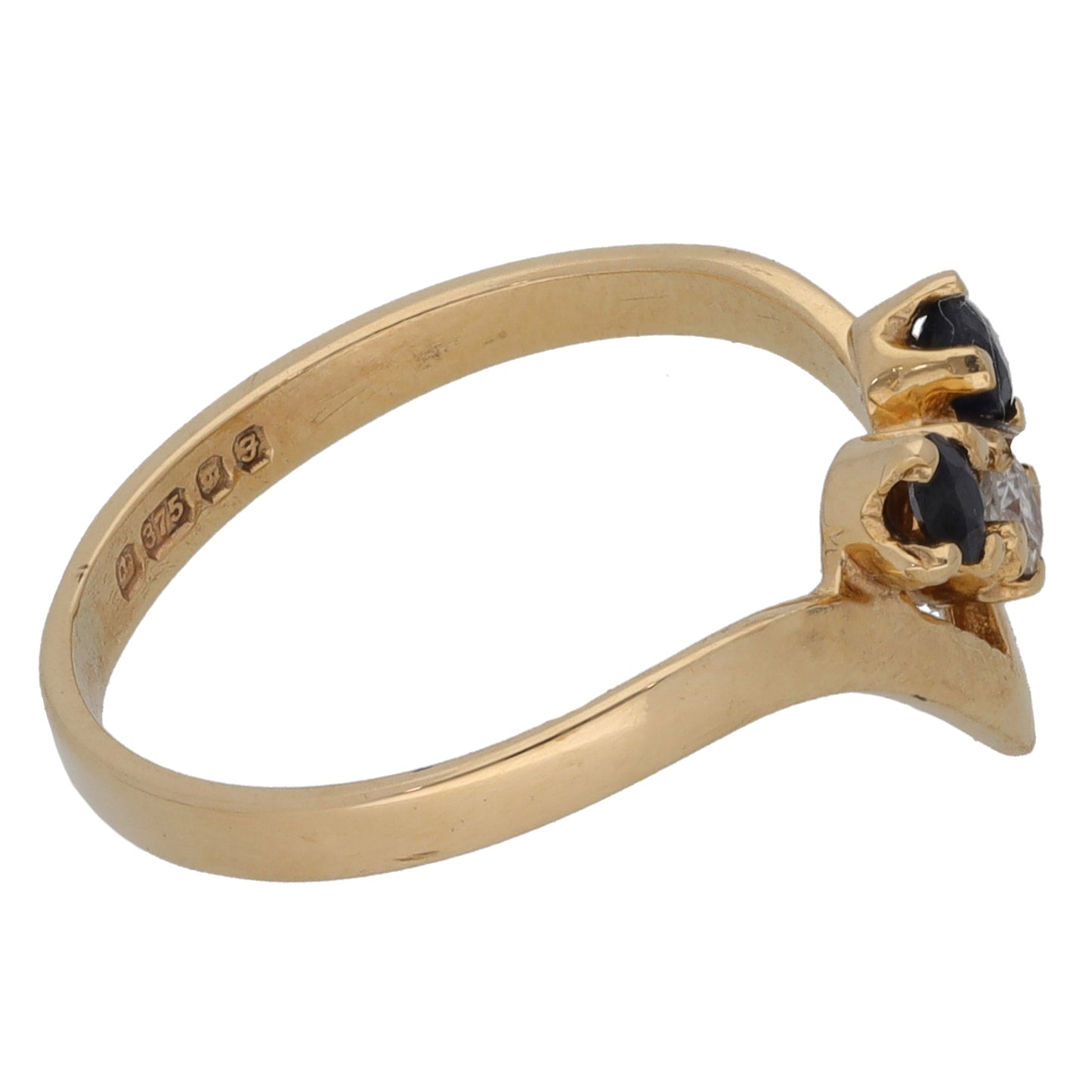 9ct Gold Sapphire & 0.05ct Diamond Wishbone Ring Size K