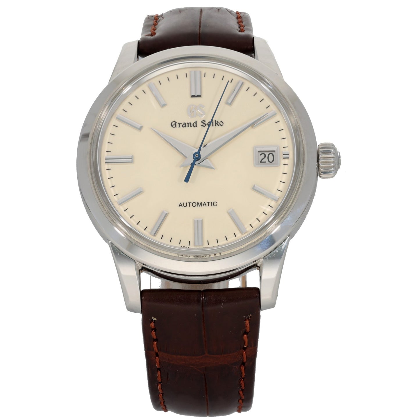 Grand Seiko Elegance Collection 9S65-00D0, cream dial with silver hour markers and brown adjustable leather bracelet