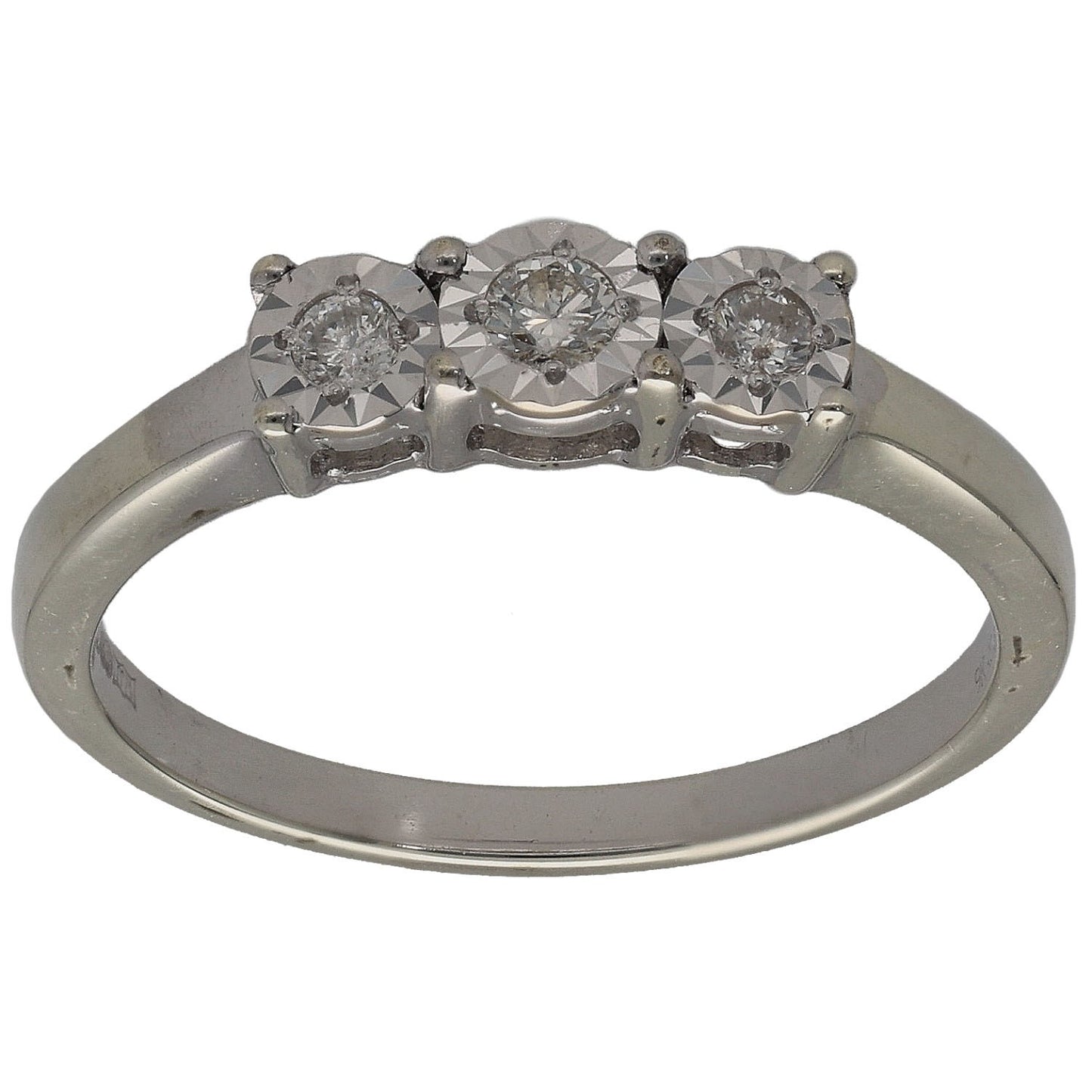 9ct White Gold 0.15ct Diamond Trilogy Ring Size N