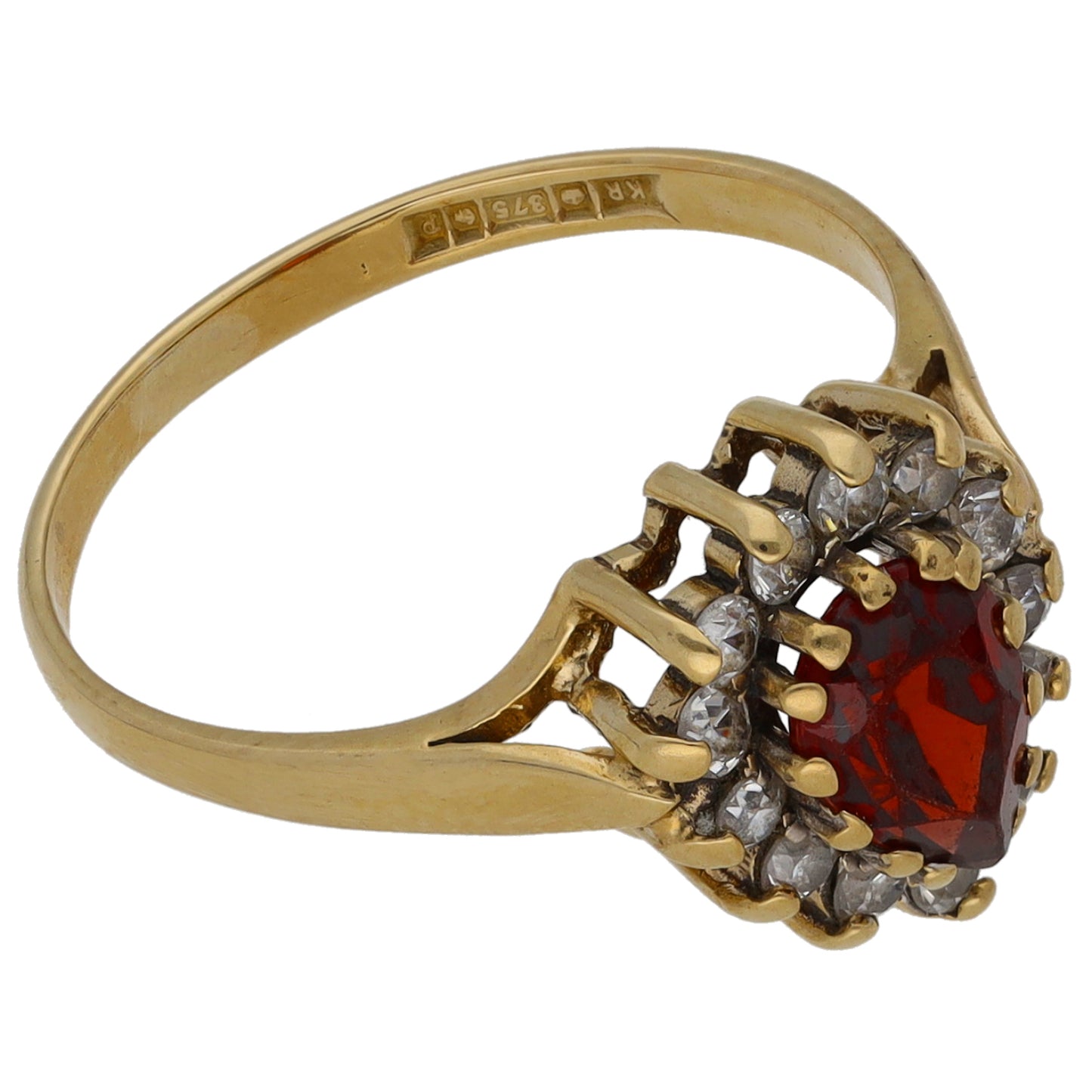 9ct Gold Garnet & Cubic Zirconia Dress/Cocktail Ring Size K