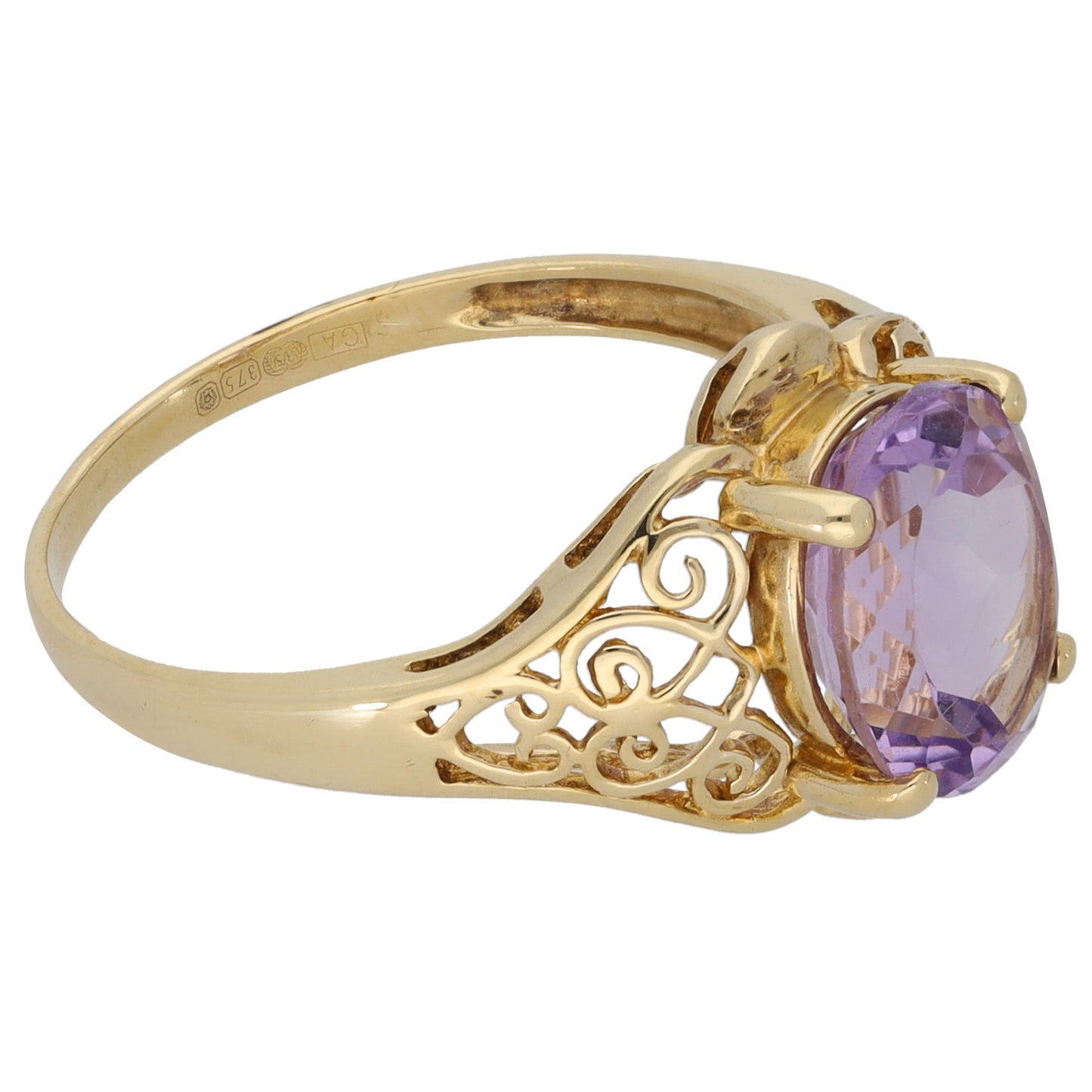 9ct Gold Amethyst Single Stone Ring Size P
