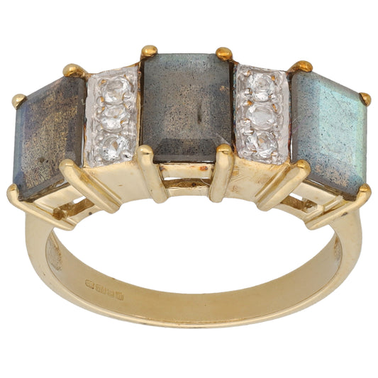 9ct Gold Labradorite & Imitation Dress/Cocktail Ring Size N