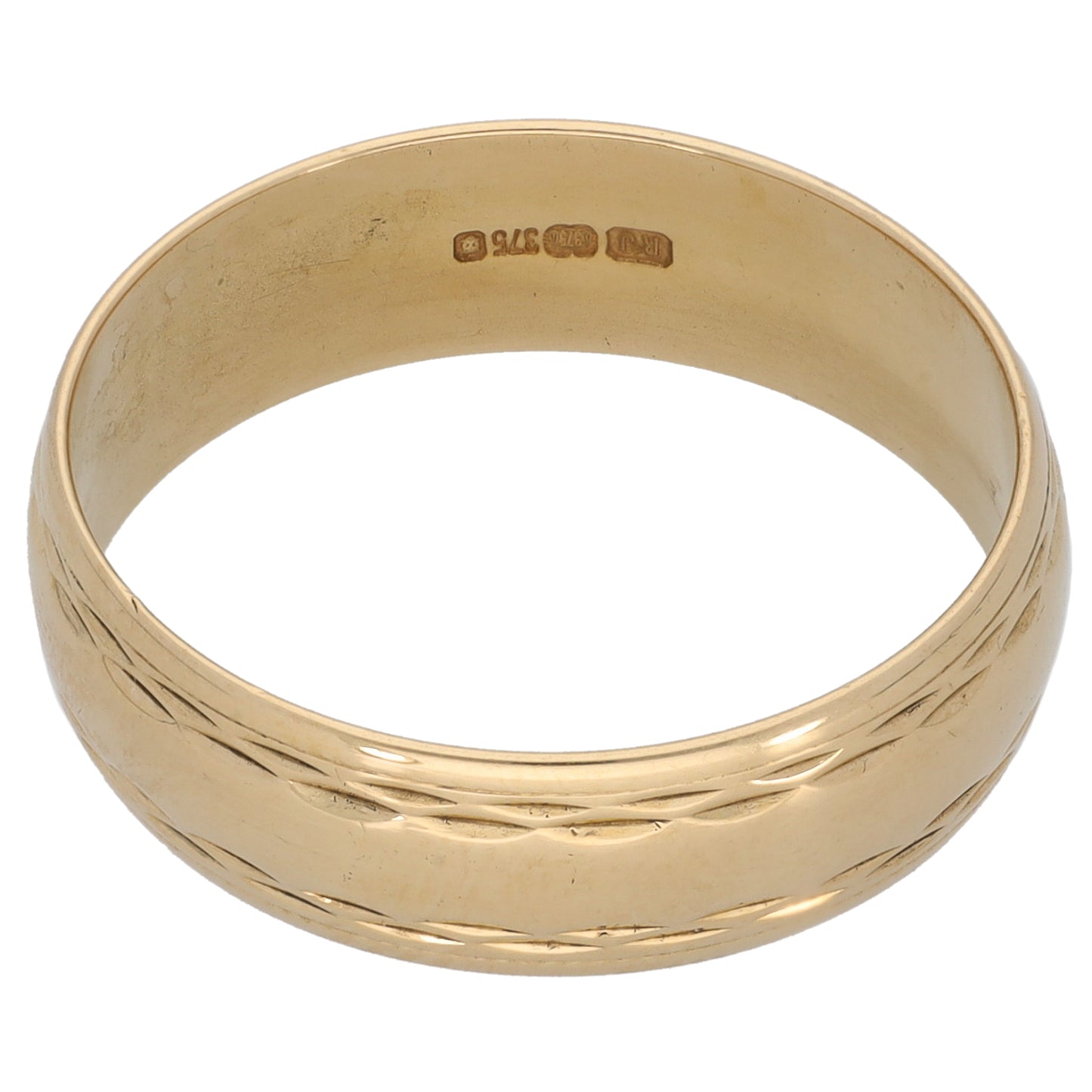 9ct Gold Patterned Wedding Ring Size S