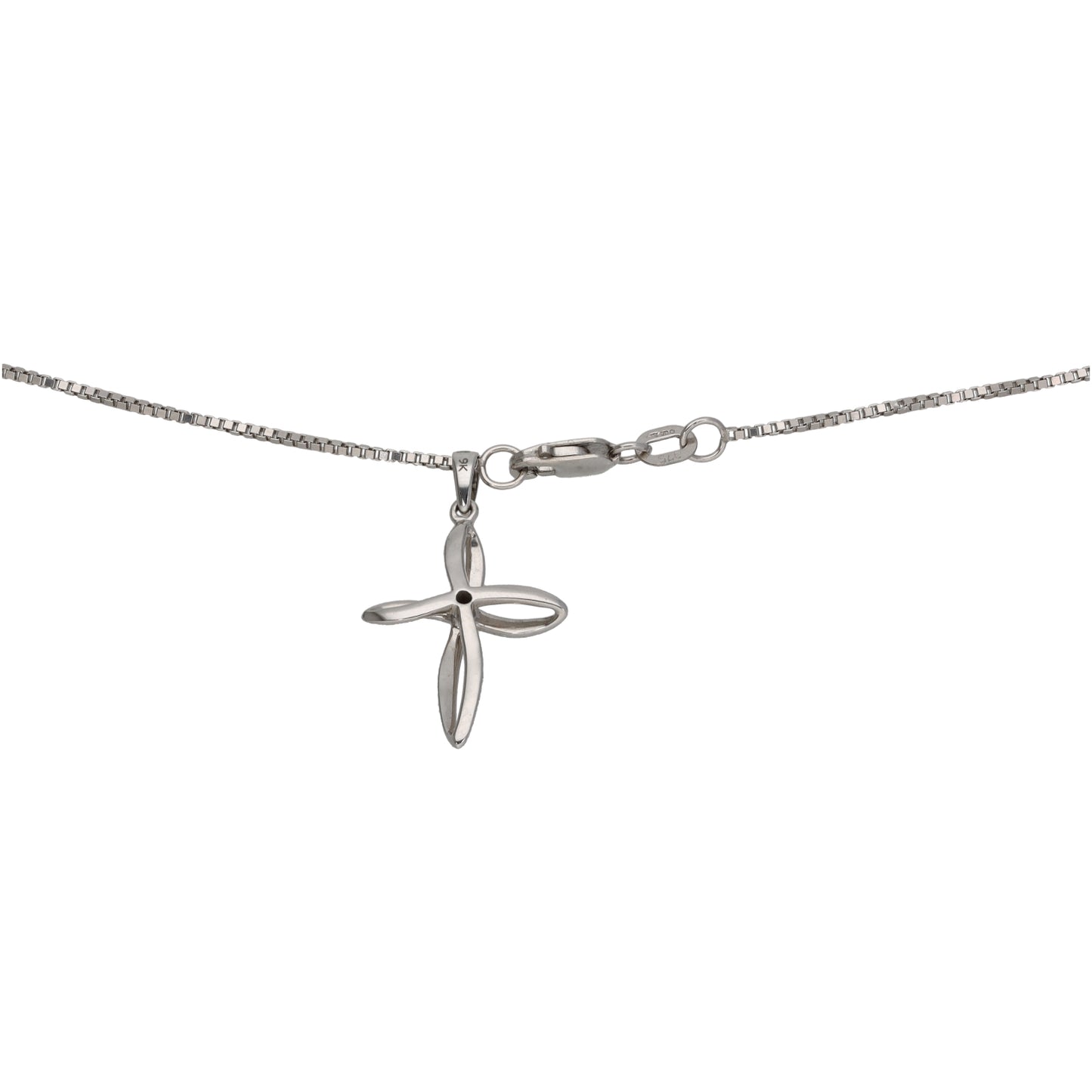 9ct White Gold 0.01ct Diamond Cross Pendant With Chain