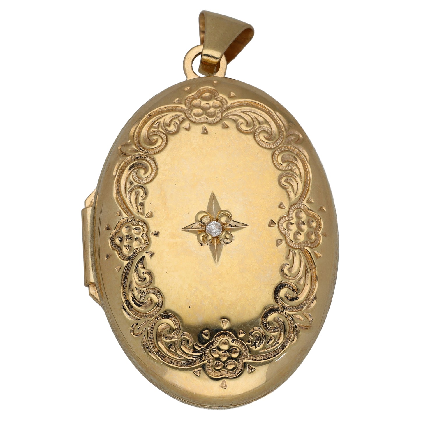 9ct Gold 0.01ct Diamond Patterned Locket Pendant