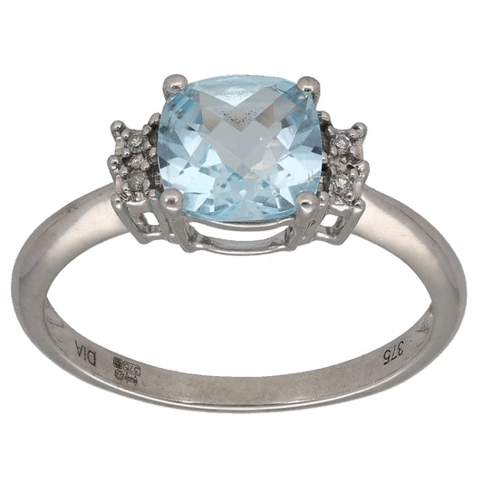 9ct White Gold Topaz & 0.08ct Diamond Dress/Cocktail Ring Size N