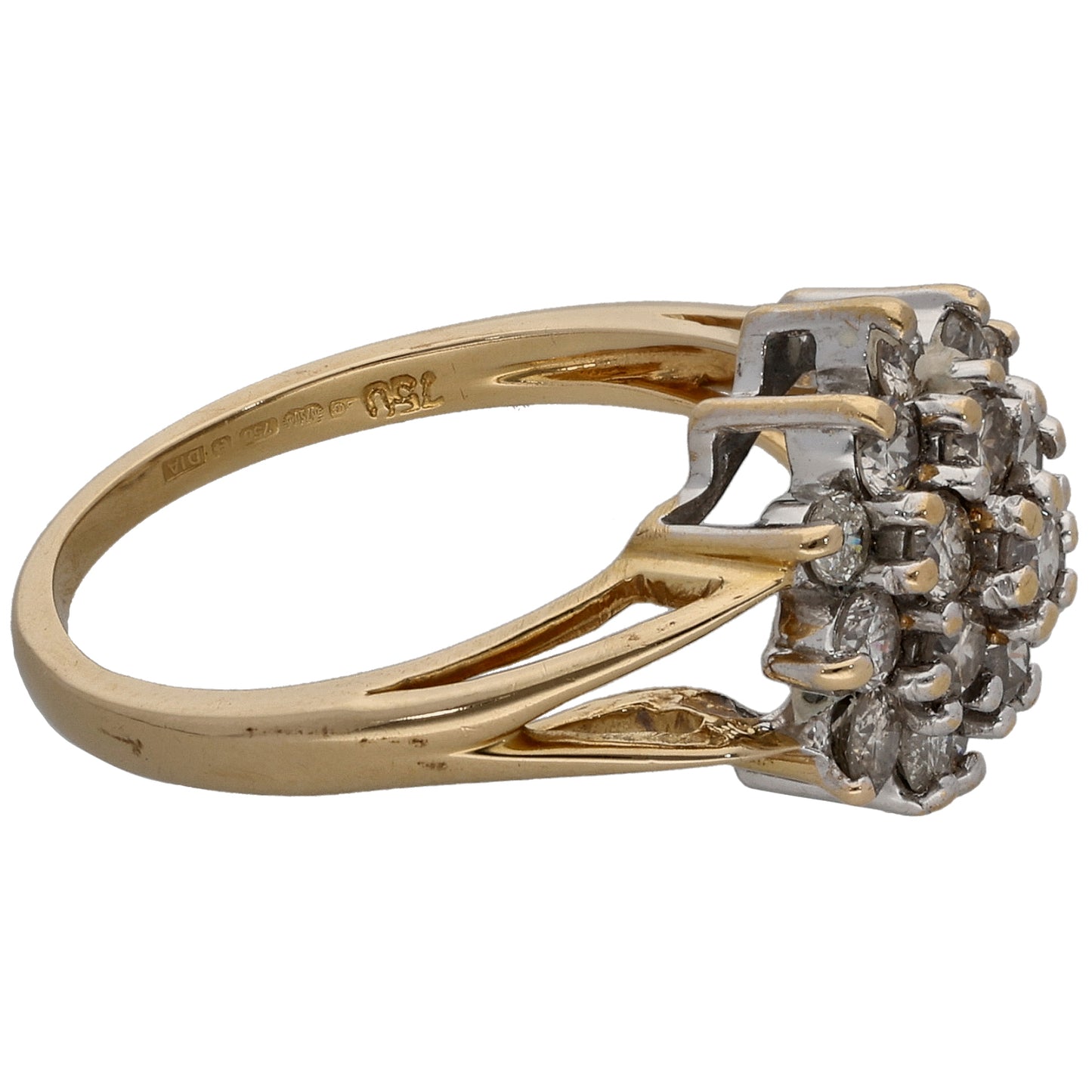 18ct Gold 1.00ct Round Diamond Cluster Ring Size M