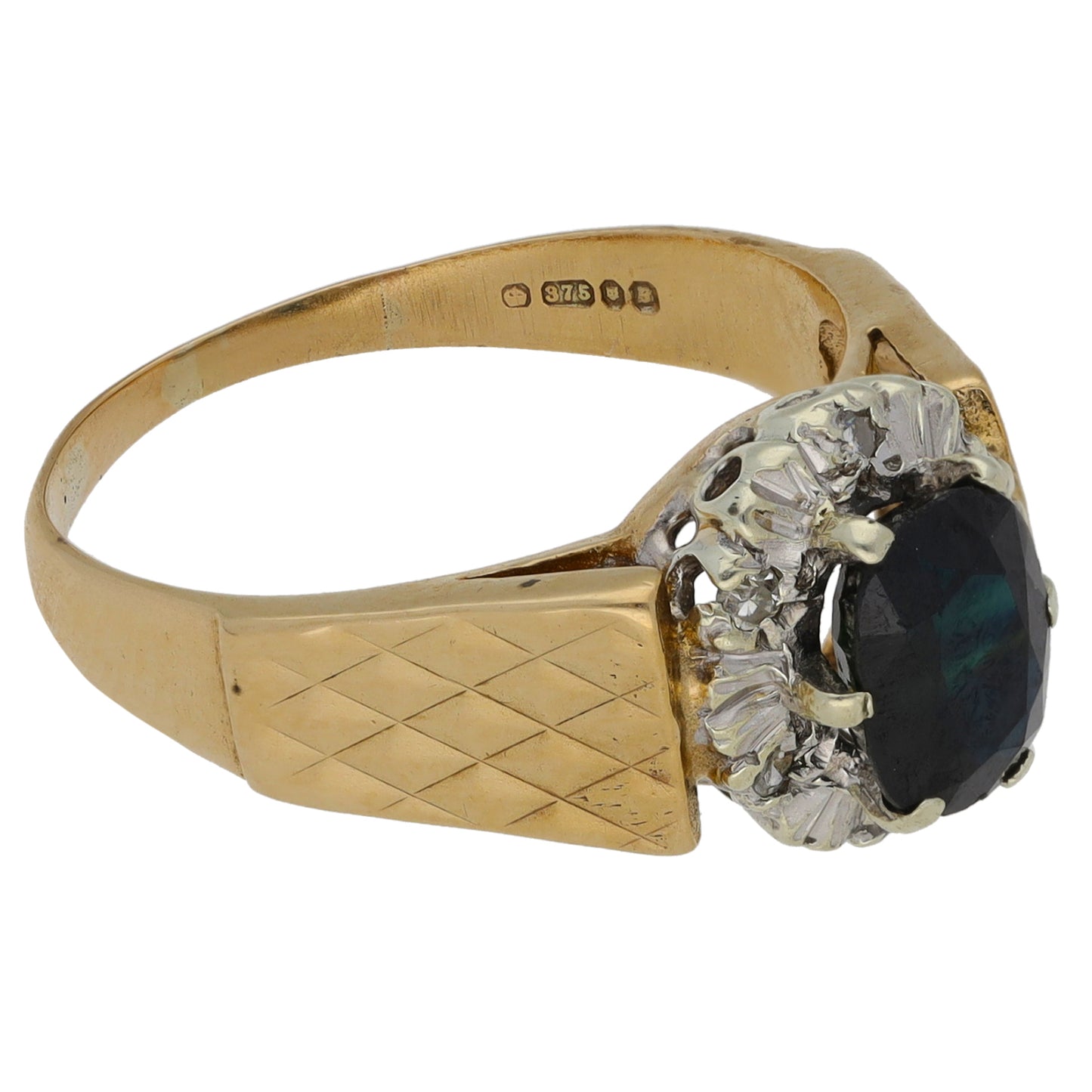 9ct Gold Sapphire & 0.06ct Diamond Dress/Cocktail Ring Size P