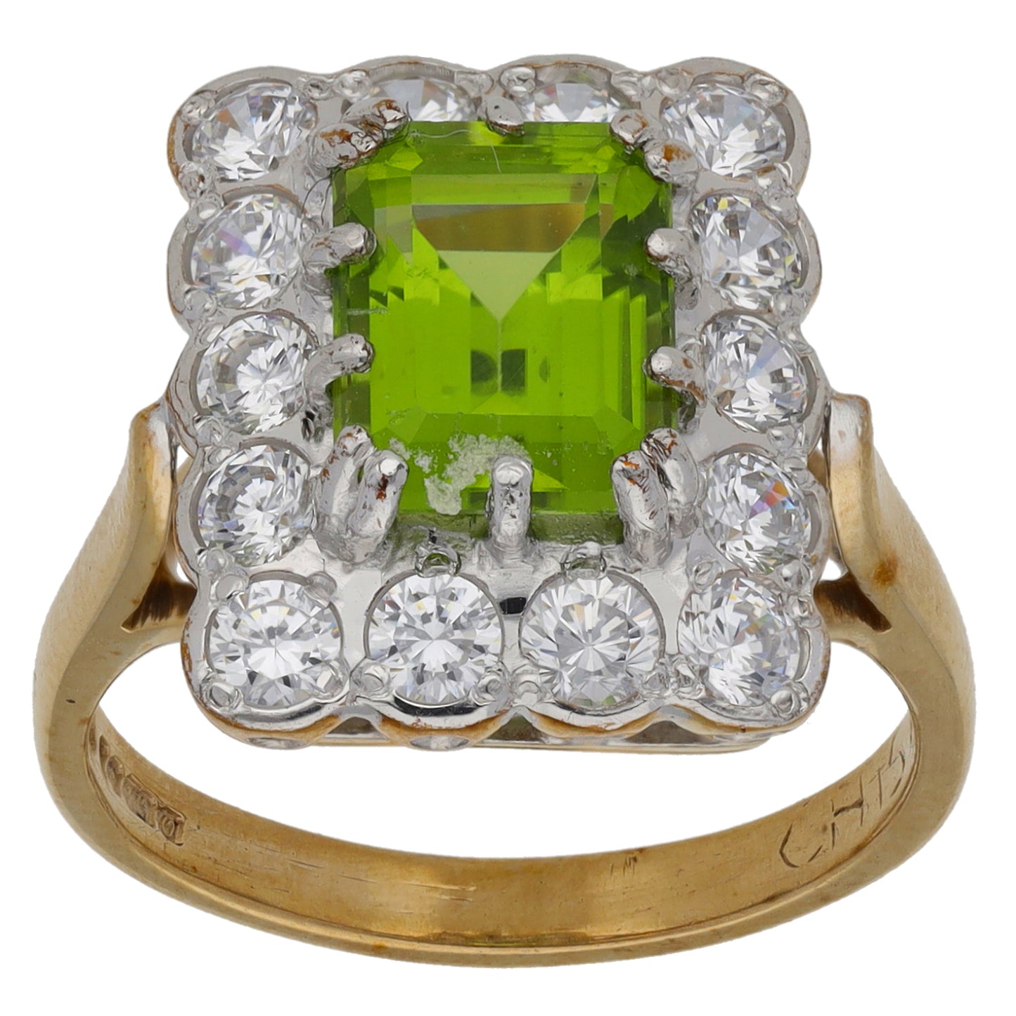 9ct Gold Peridot & Cubic Zirconia Dress/Cocktail Ring Size O