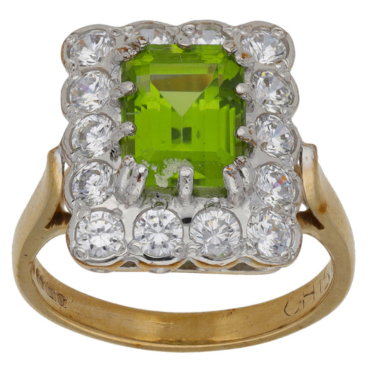9ct Gold Peridot & Cubic Zirconia Dress/Cocktail Ring Size O