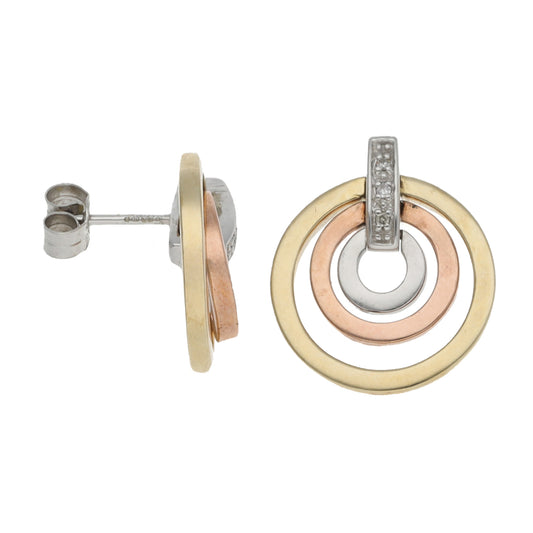 9ct Tri-Colour Gold 0.03ct Diamond Dress/Cocktail Earrings