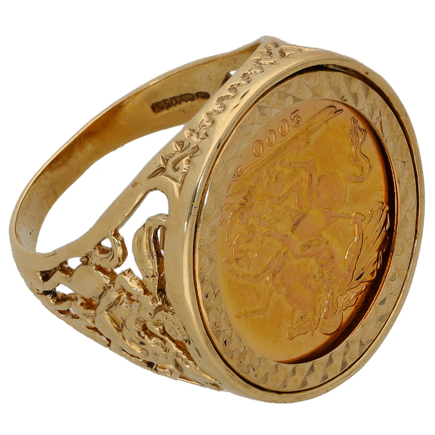 9ct Gold Half Sovereign Coin Ring Size Q