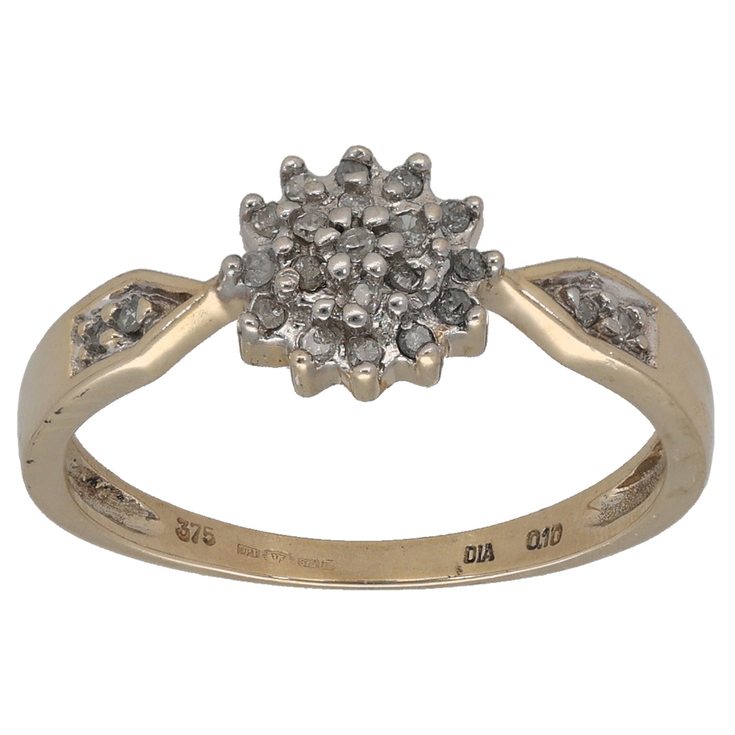 9ct Gold 0.10ct Diamond Cluster Ring Size M