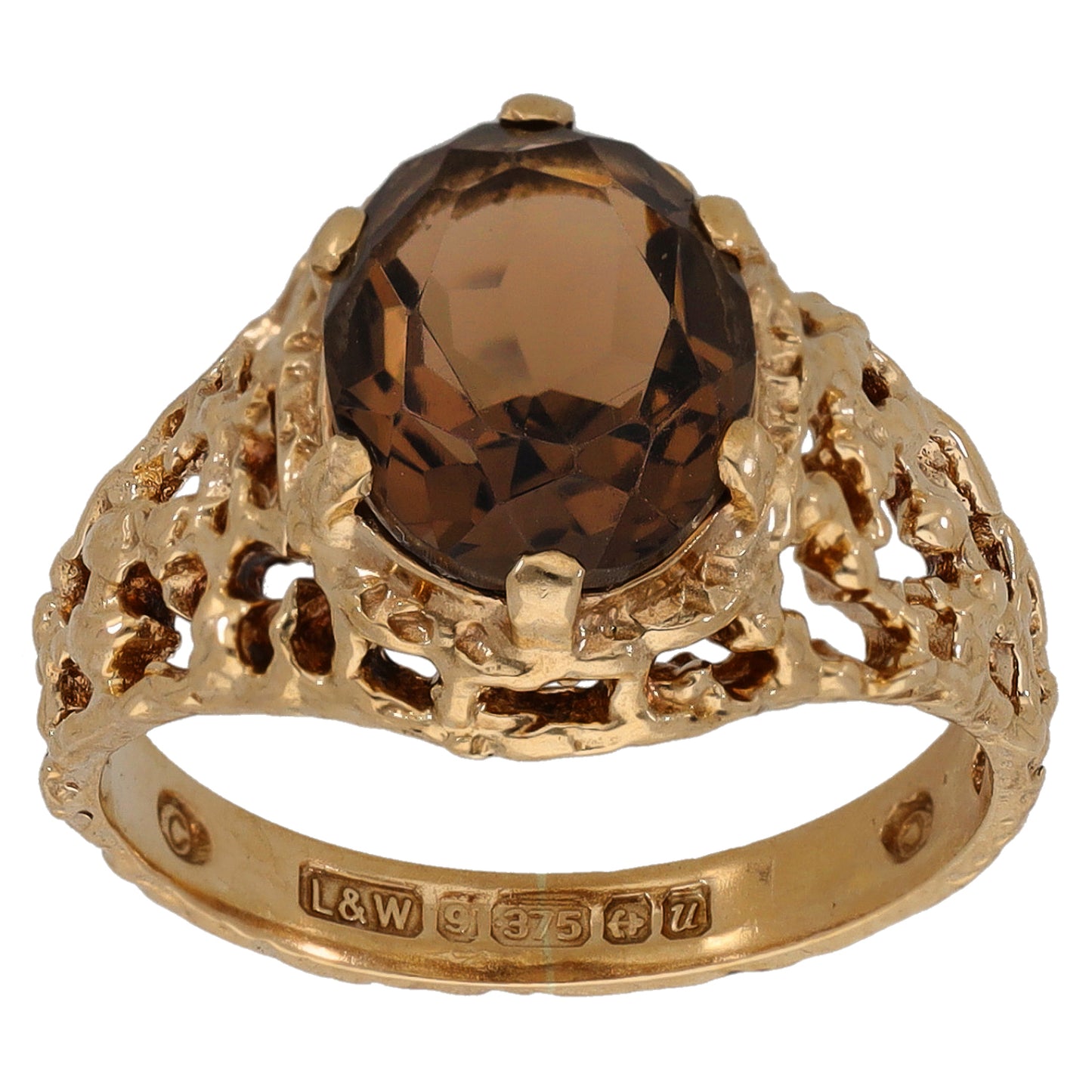 9ct Gold Smoky Quartz Single Stone Ring Size M