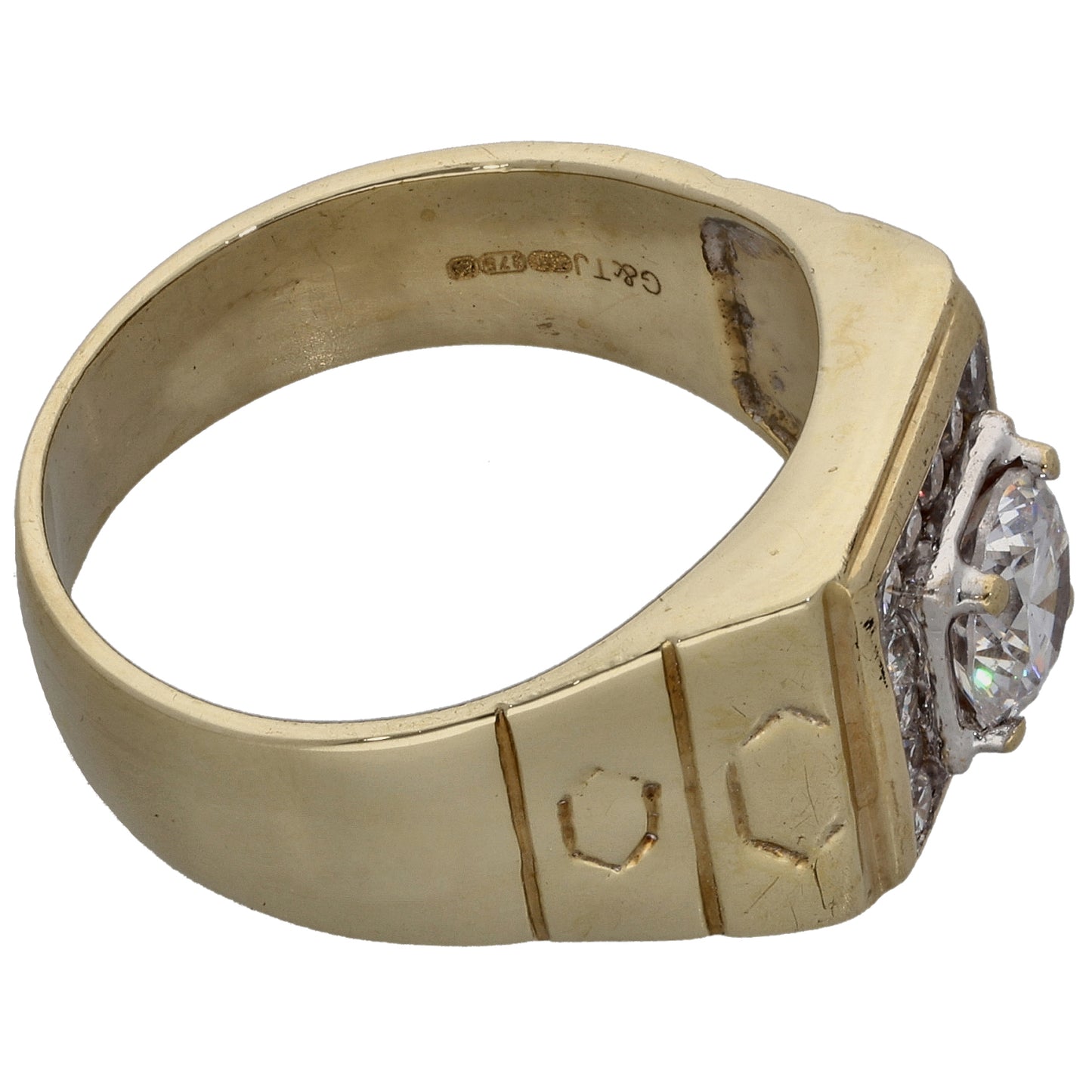 9ct Gold Cubic Zirconia Patterned Signet Ring Size R