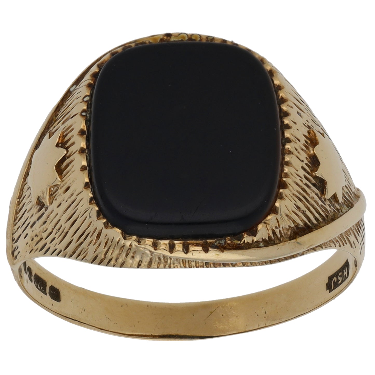 9ct Gold Onyx Patterned Signet Ring Size V