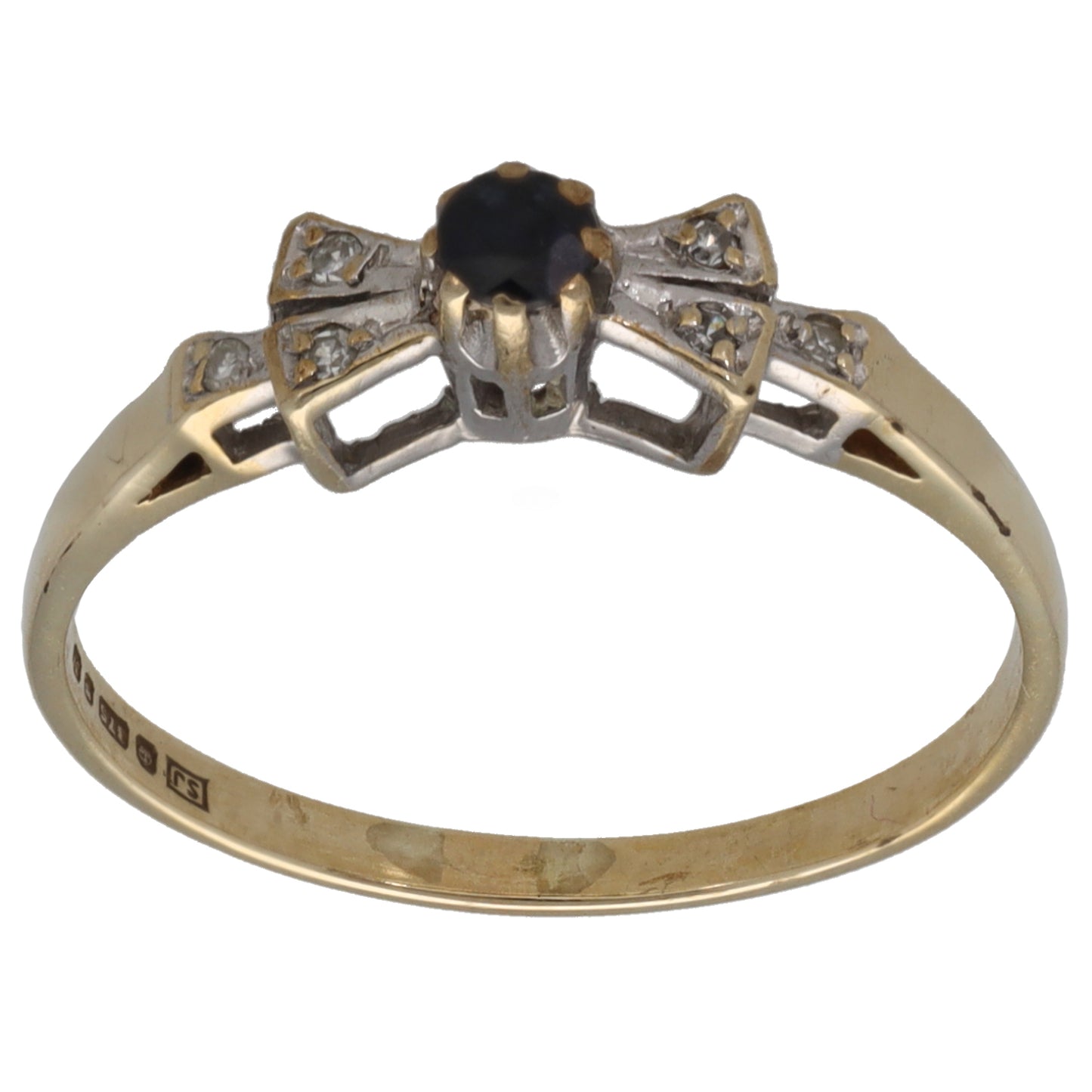 9ct Gold Sapphire & 0.03ct Diamond Dress/Cocktail Ring Size O
