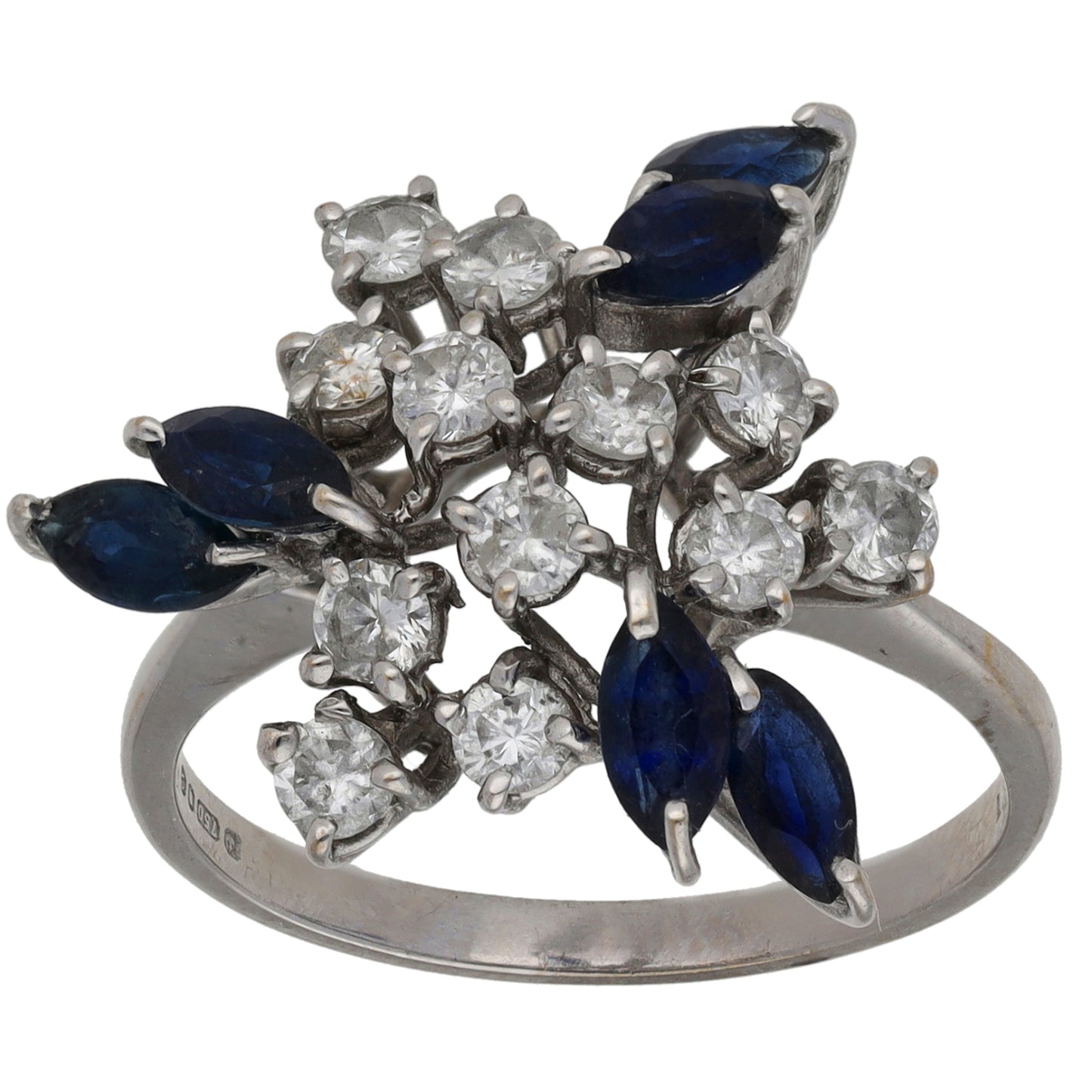 18ct White Gold 0.84ct Diamond & Sapphire Dress/Cocktail Ring Size Q