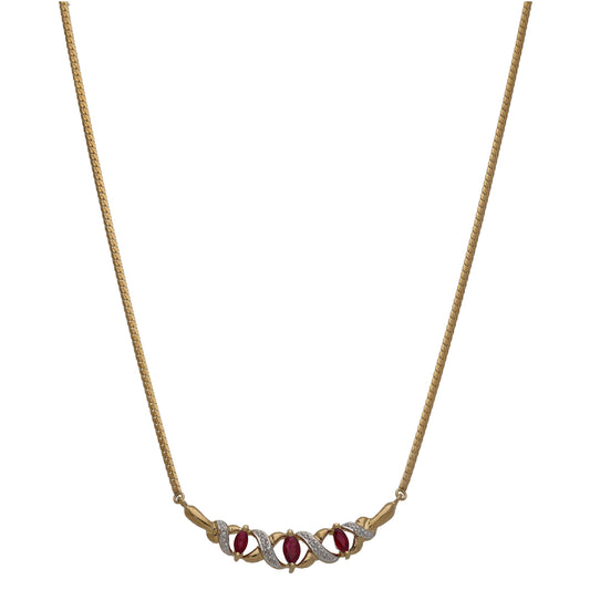 9ct Gold Glass Filled Ruby & 0.02ct Diamond Fancy Necklace 16"