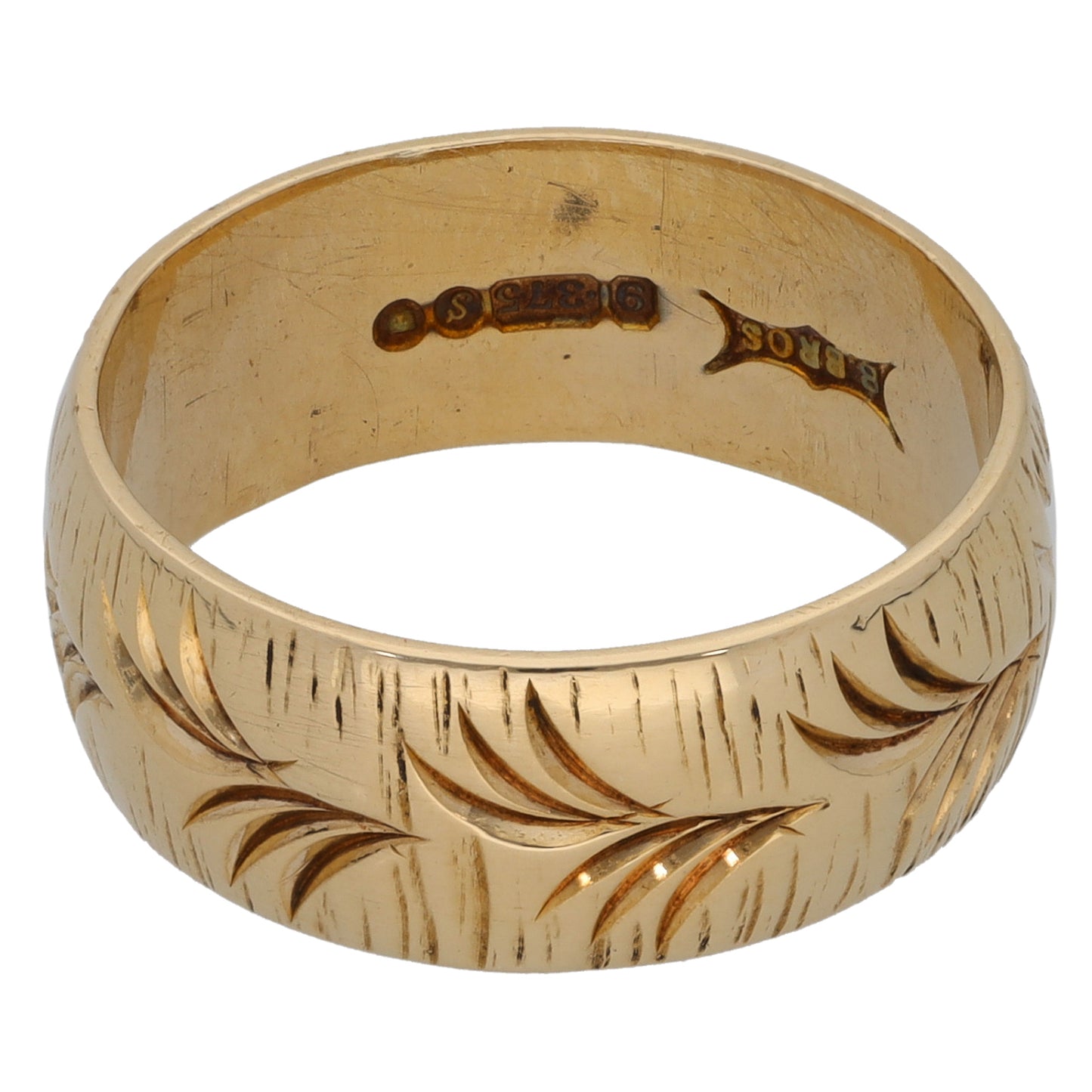 9ct Gold Patterned Wedding Ring Size P