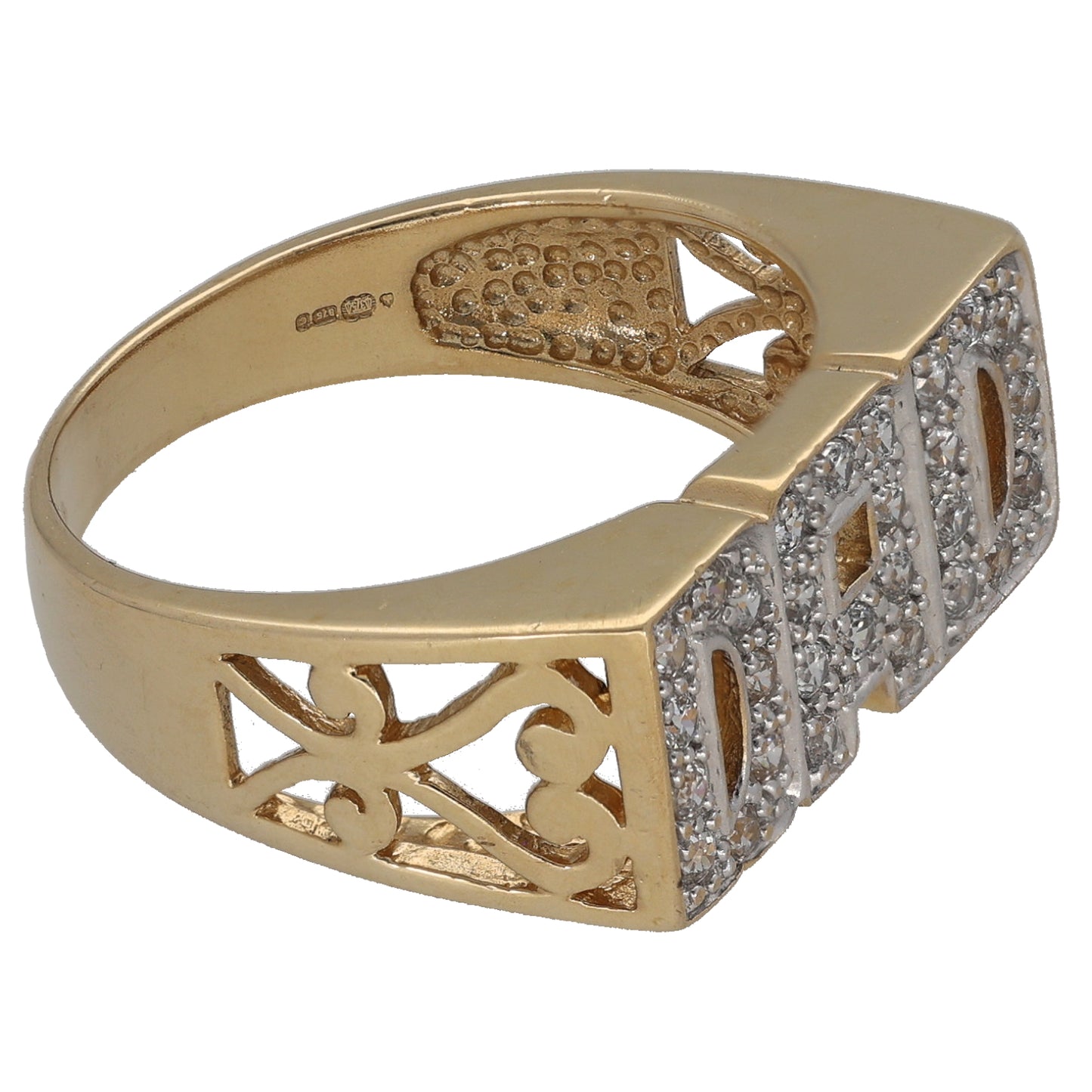 9ct Gold Cubic Zirconia Dad Ring Size R