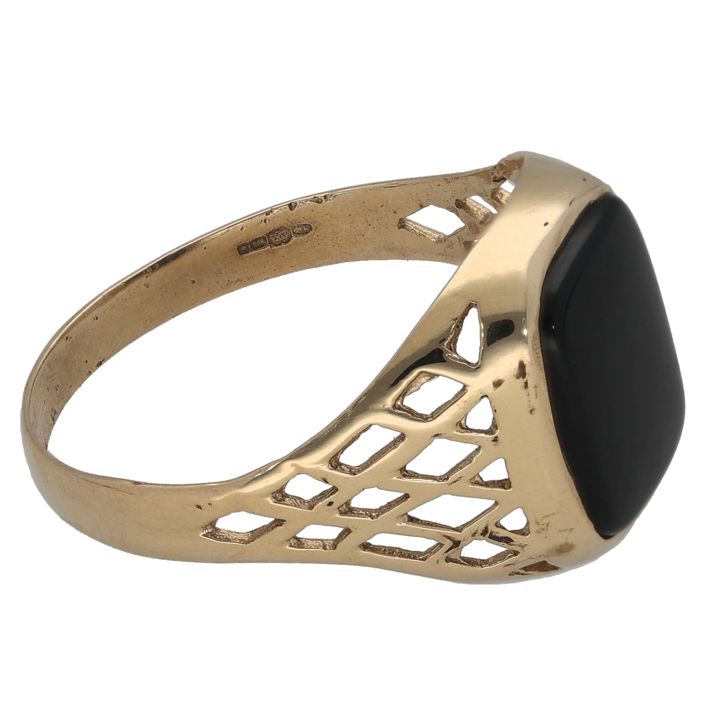9ct Gold Onyx Patterned Single Stone Signet Ring Size V