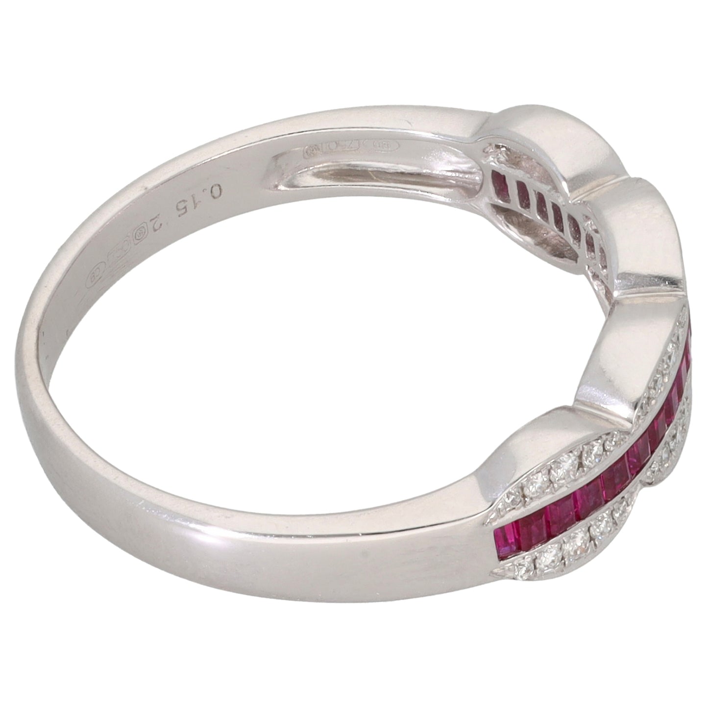 18ct White Gold Ruby & 0.15ct Diamond Dress/Cocktail Ring Size P