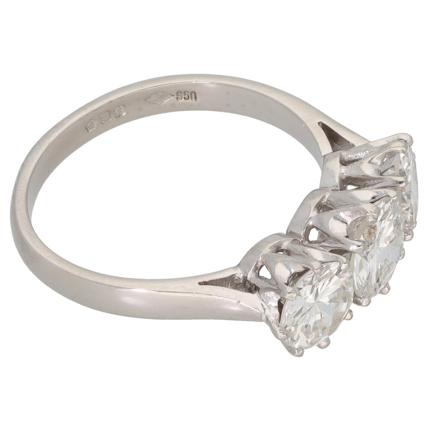 Platinum 0.77ct Diamond Trilogy Ring Size N