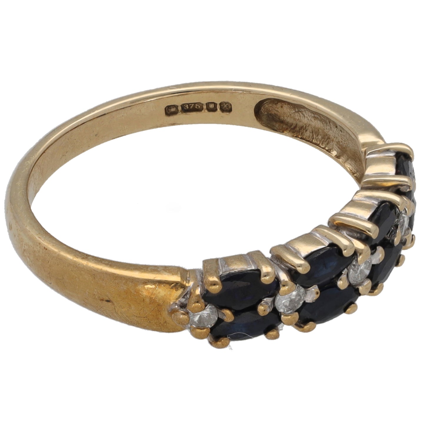 9ct Gold Sapphire & 0.10ct Diamond Half Eternity Ring Size N