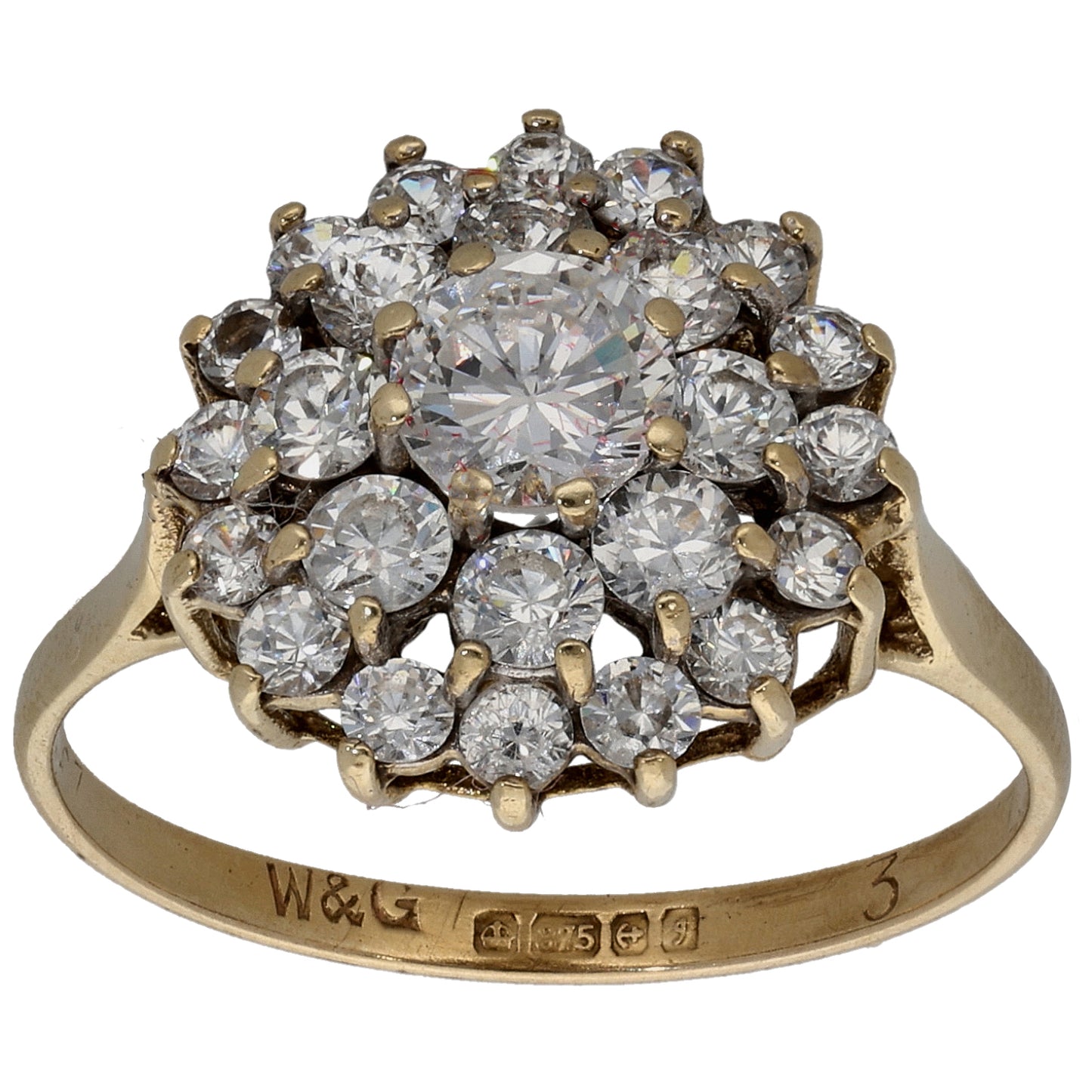 9ct Gold Cubic Zirconia Cluster Ring Size Q