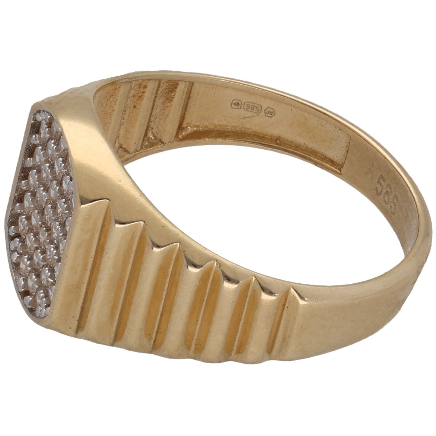 14ct Gold Cubic Zirconia Patterned Signet Ring Size M