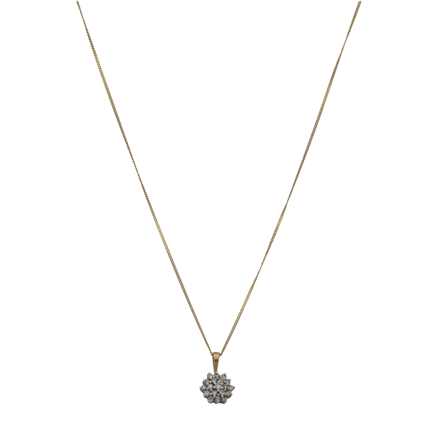9ct Gold 0.22ct Diamond Cluster Pendant With Chain