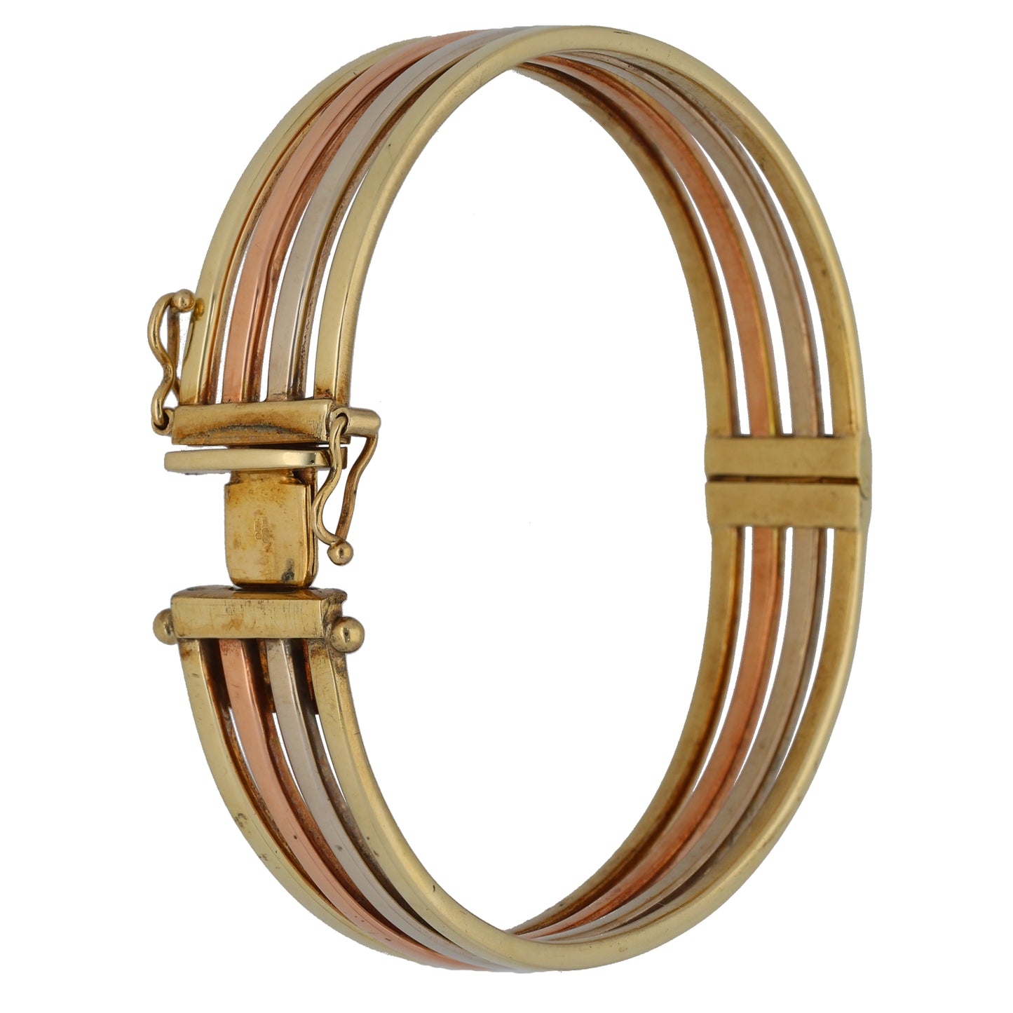 9ct Tri-Colour Gold Hinged/Clasp Bangle