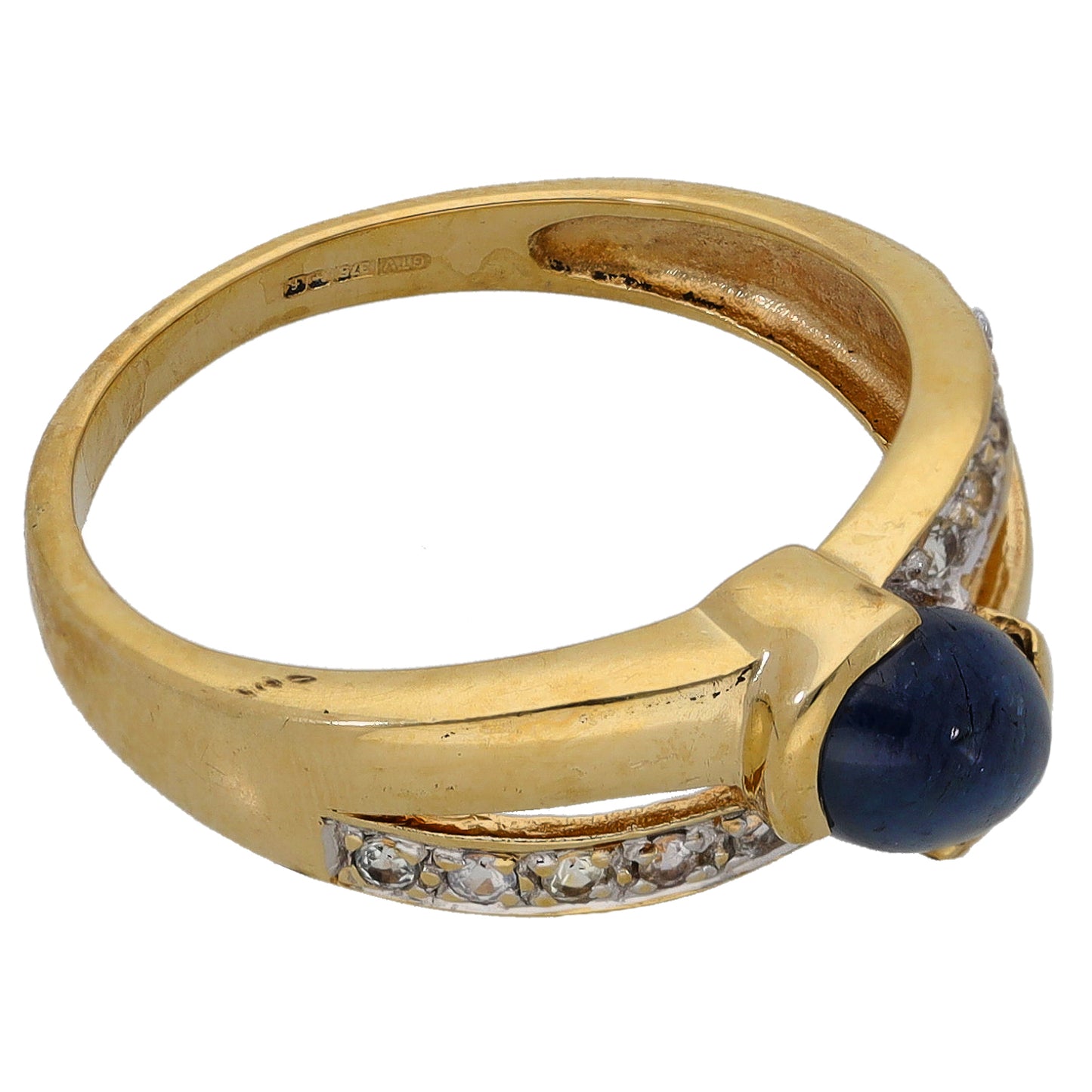 9ct Gold Sapphire Single Stone Ring With Accents Size N