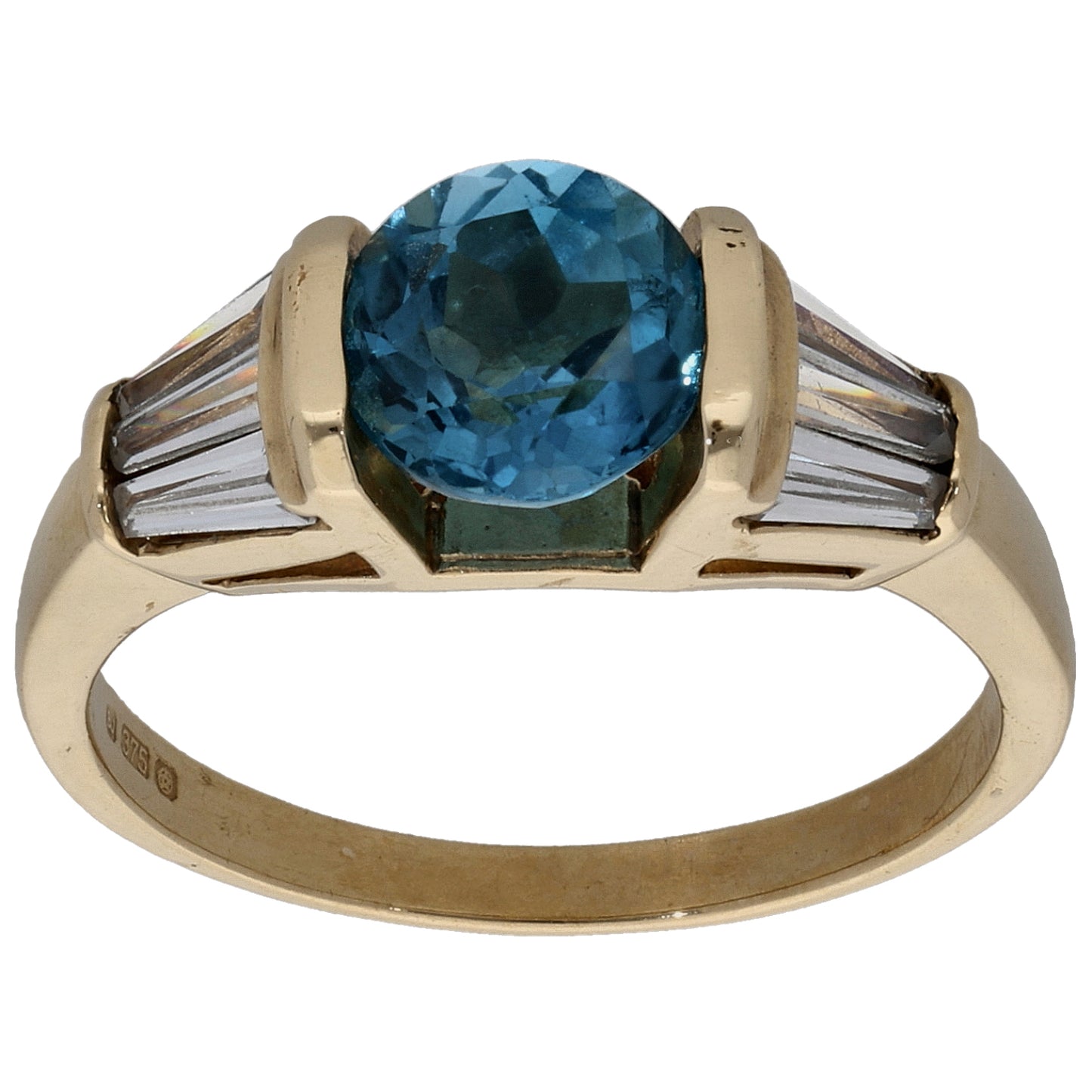 9ct Gold Topaz & Cubic Zirconia Single Stone Ring with Accent Stones Size M